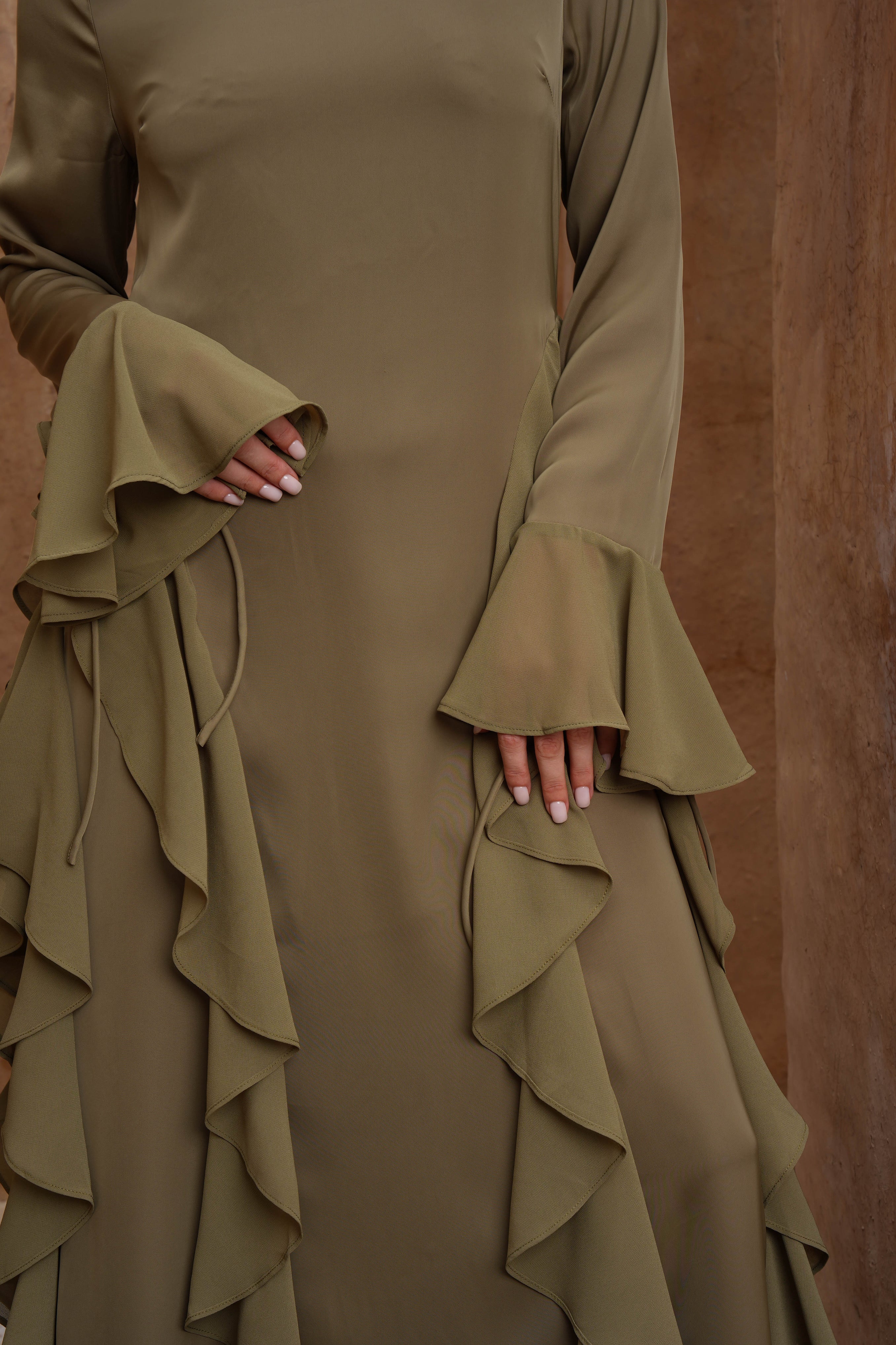 Alyah Satin Maxi Dress - Olive Green - Modern Hijabi