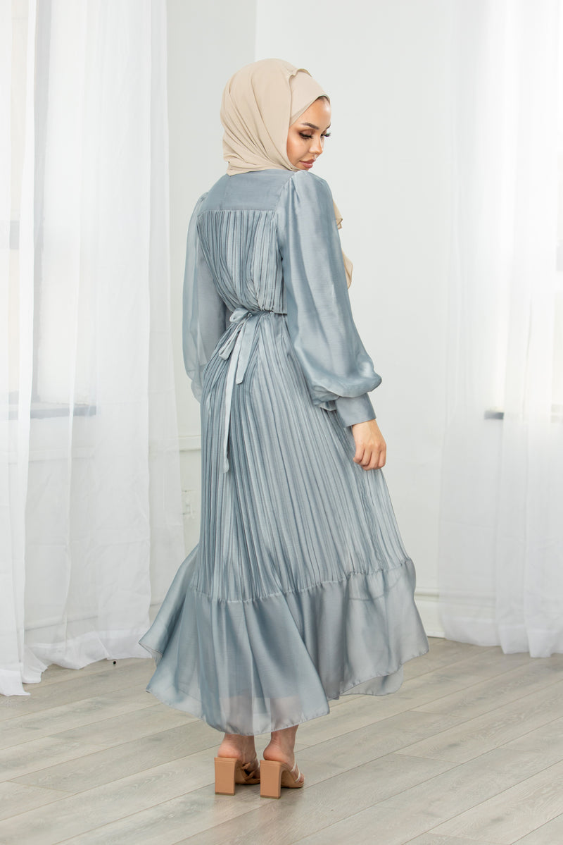 Faye Pleated Dress - Blue/Grey