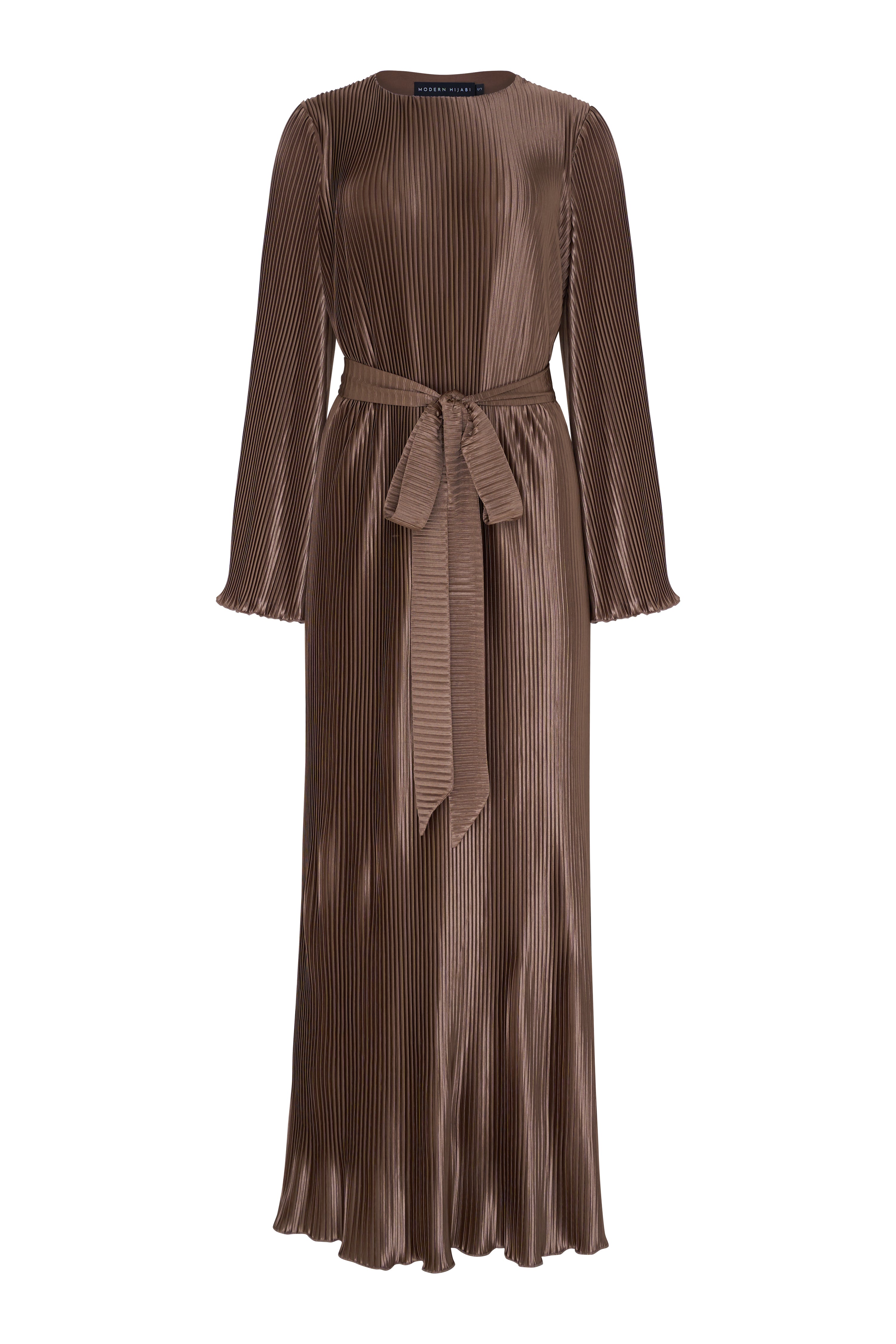 Aleeha Pleated Dress - Umber