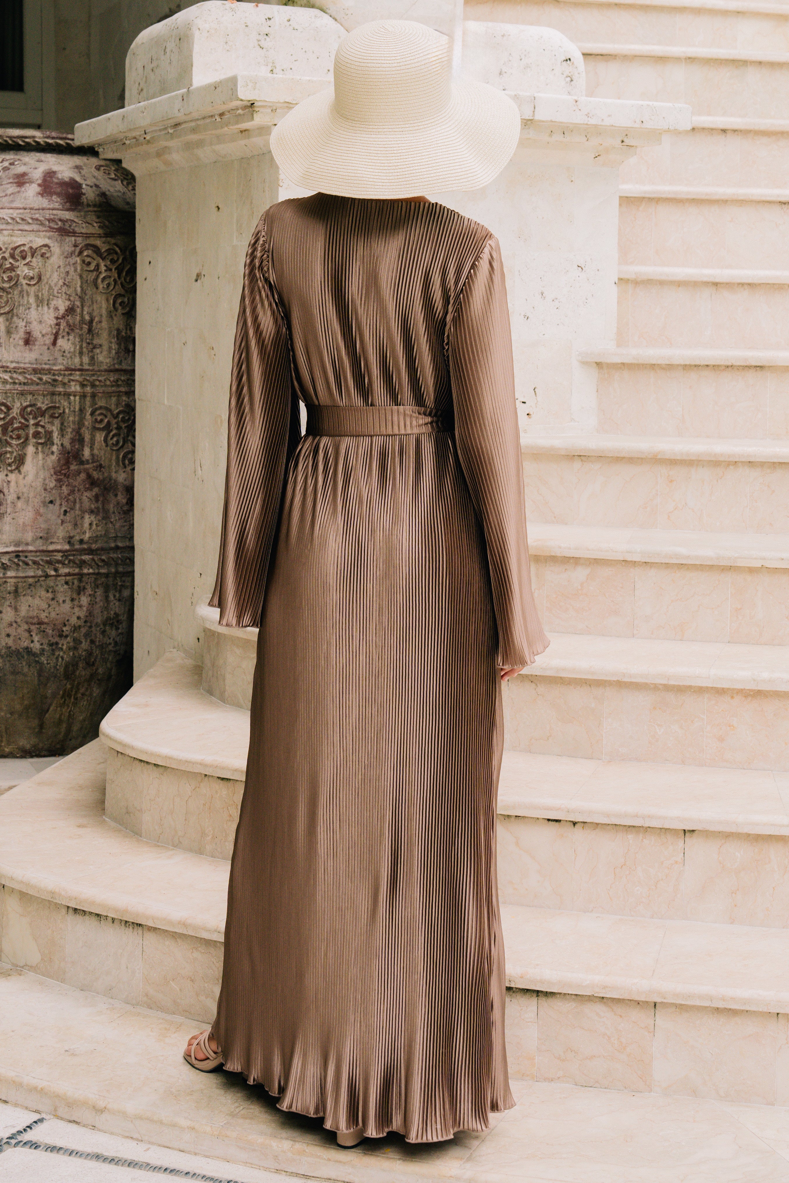 Aleeha Pleated Dress - Umber