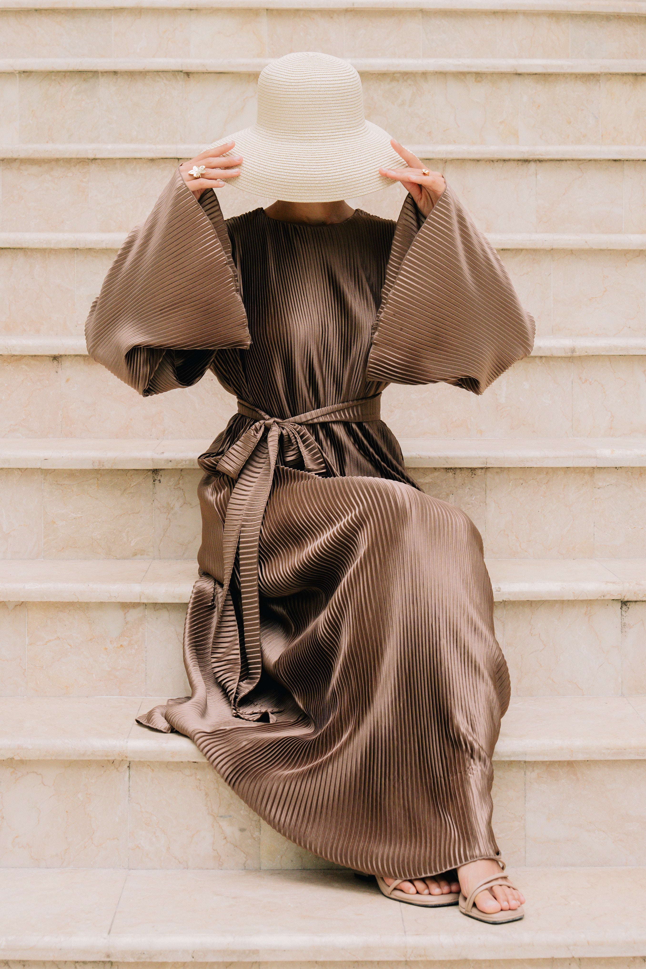 Aleeha Pleated Dress - Umber