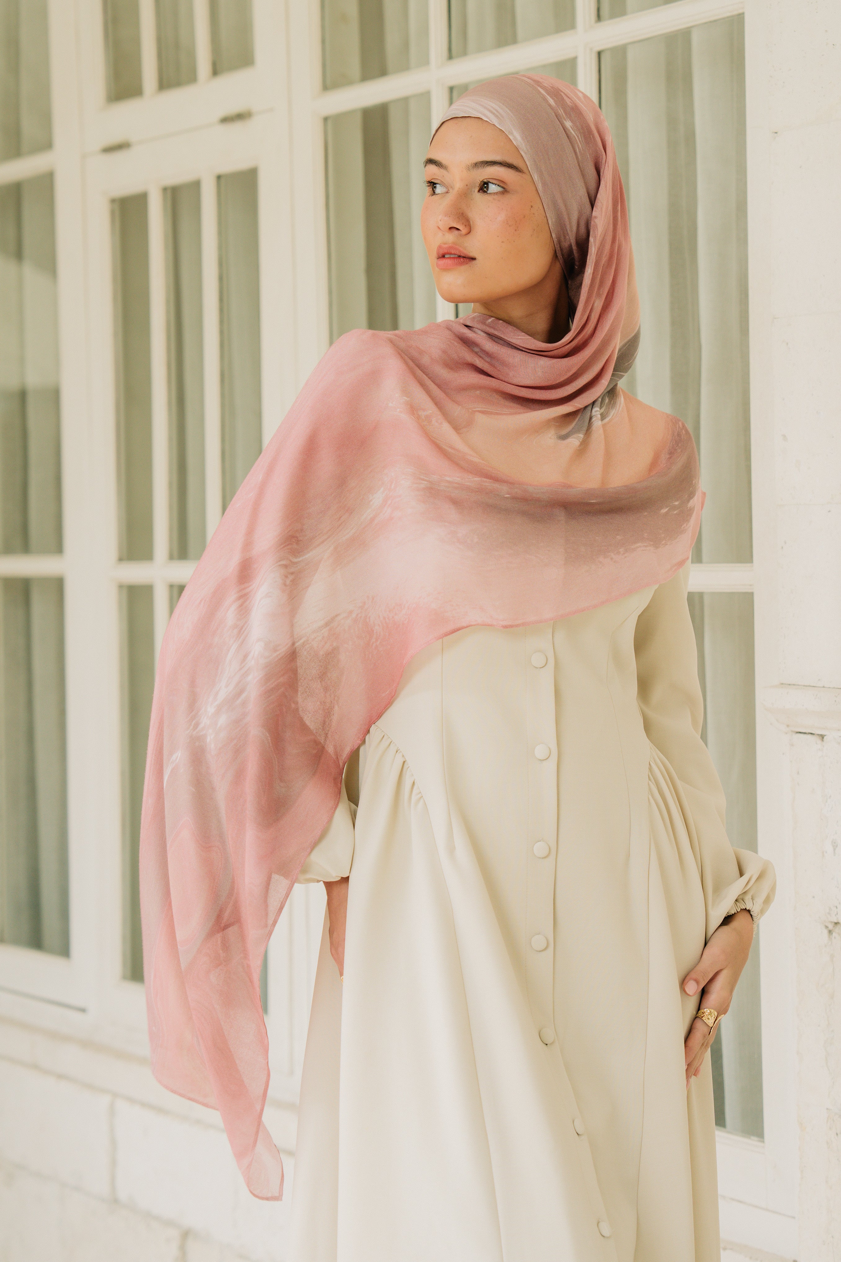 Printed Modal Hijab - Sandy Rose