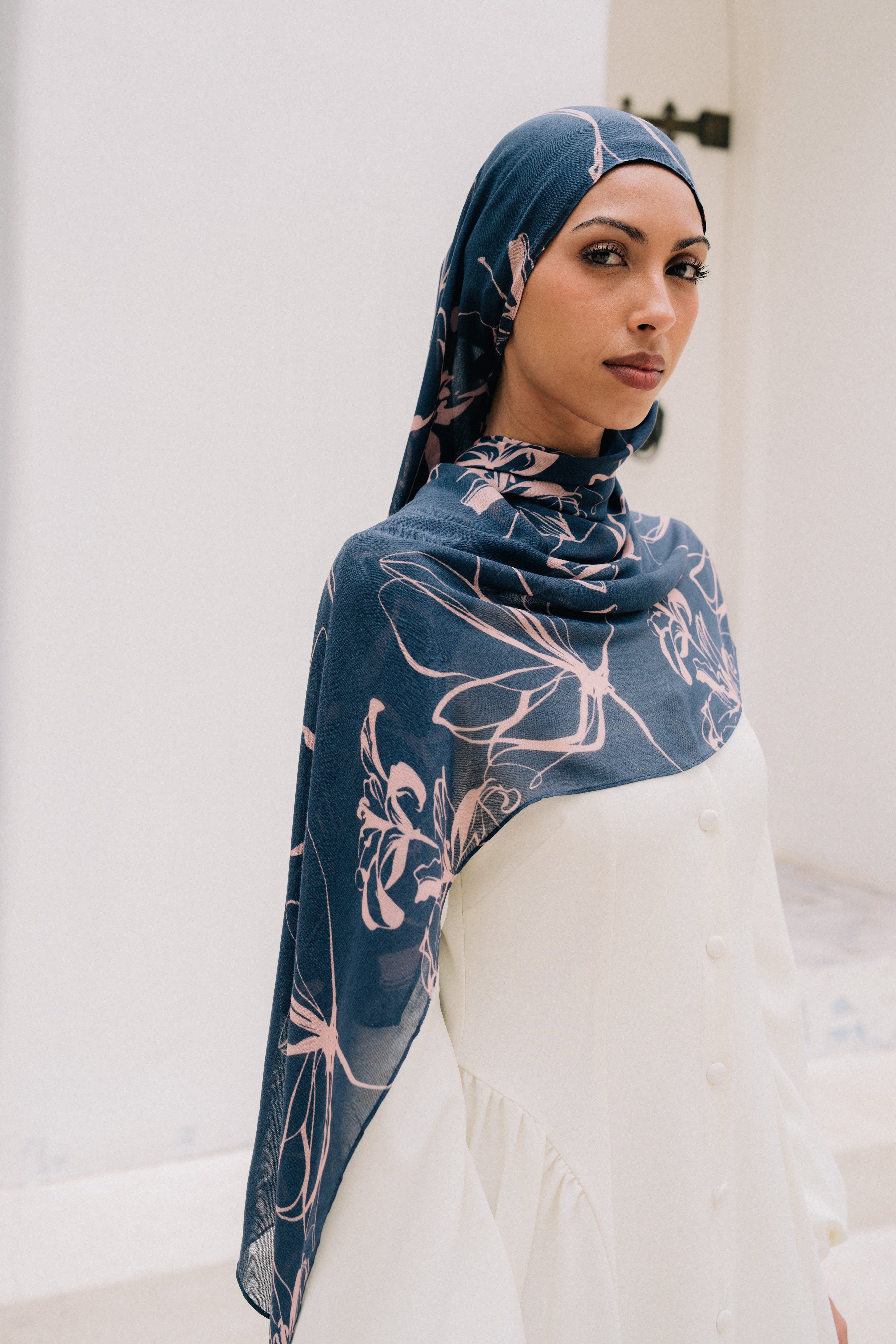 Printed Modal Hijab - Midnight Blooms