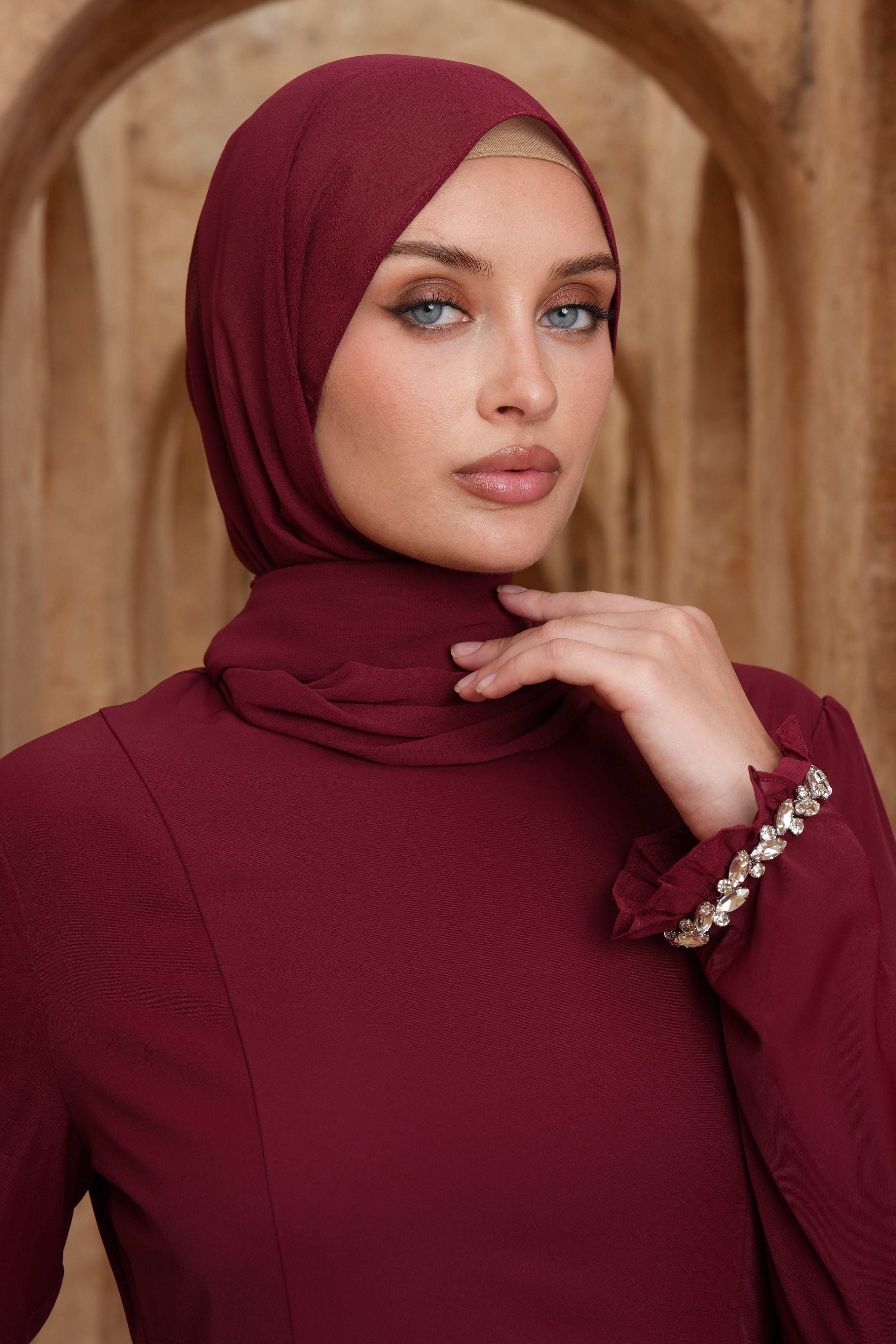 Mira Crystal Maxi Dress Set - Red - Modern Hijabi