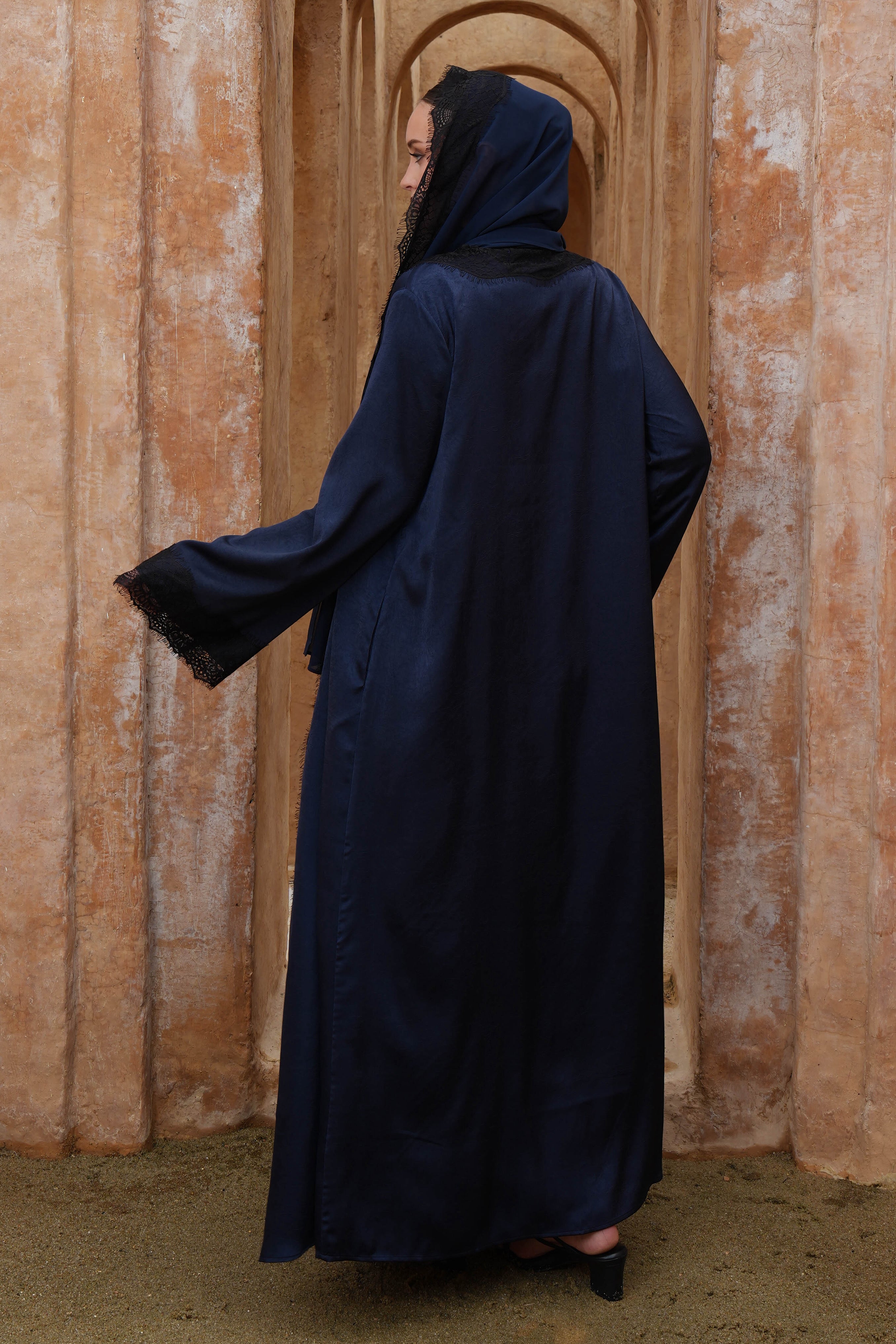 Ameera Lace 3pc Abaya Set - Navy - Modern Hijabi
