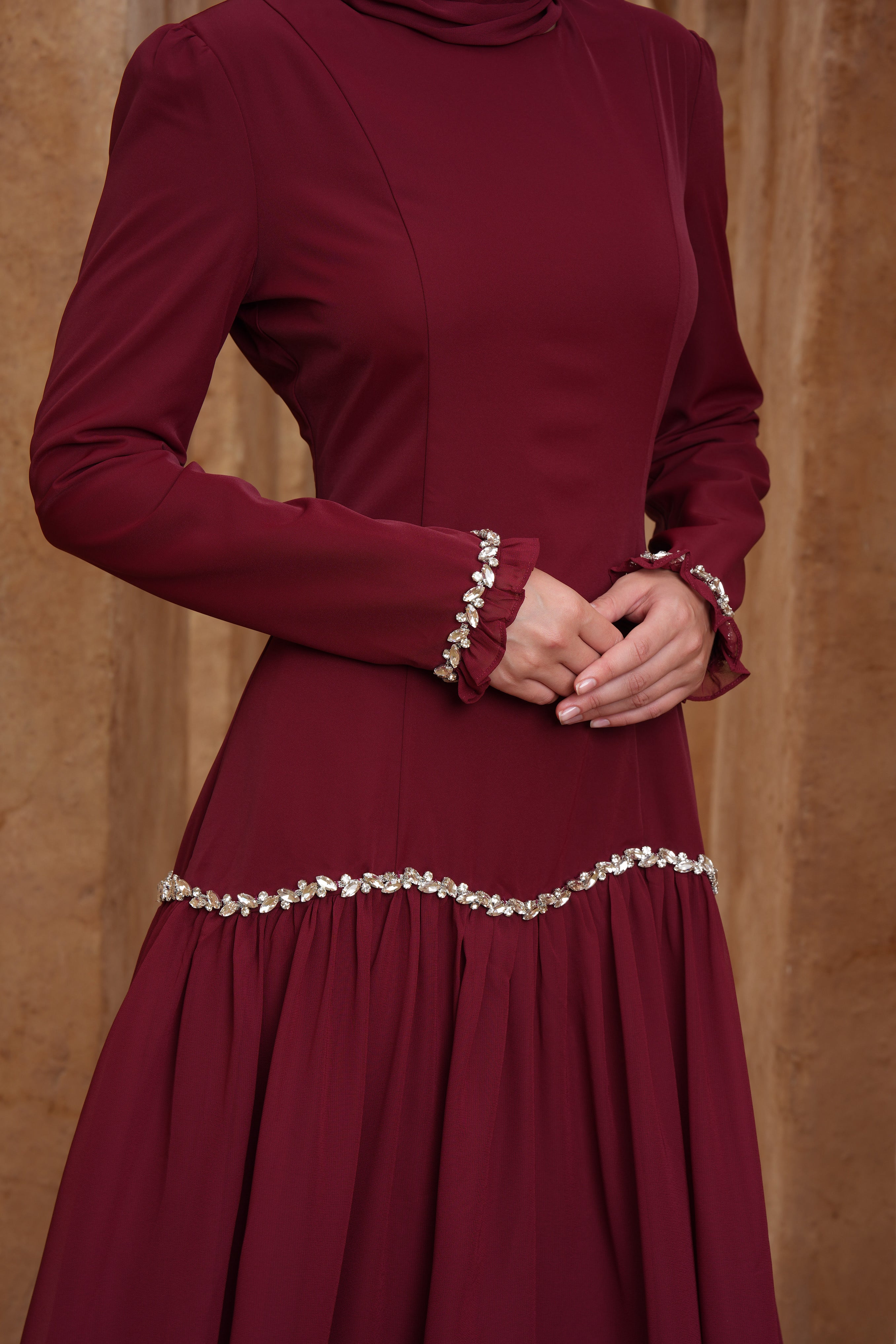 Mira Crystal Maxi Dress Set - Red - Modern Hijabi