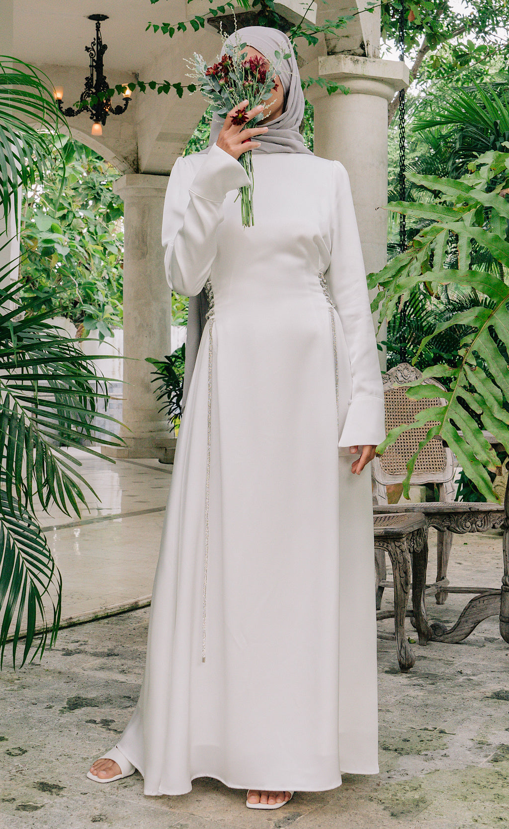 sexy v neck dress A Line Sexy V Neck Simple Satin Wedding Dress with Slit QW2530 US16 / White