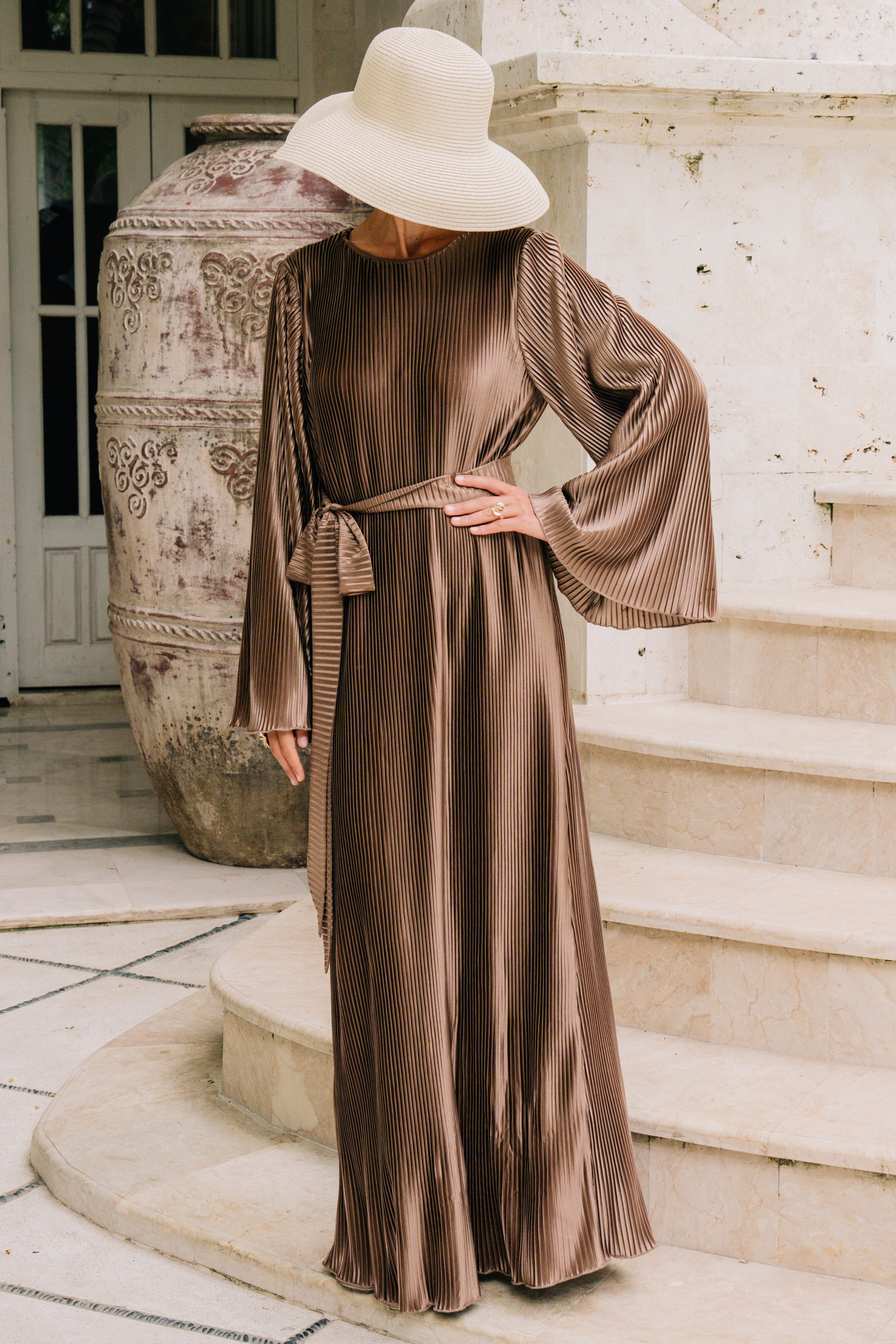 Aleeha Pleated Dress - Umber