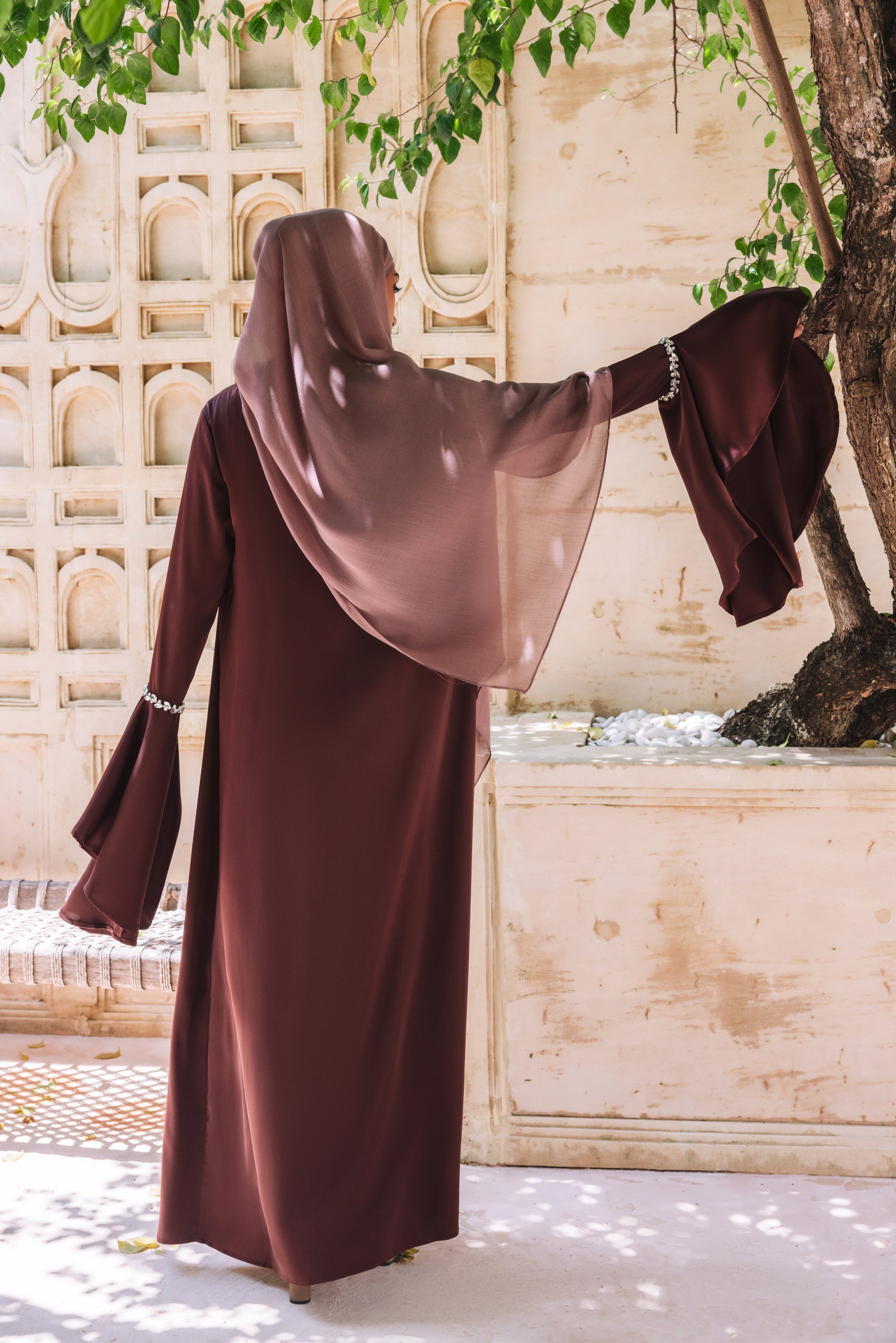 Lana Crystal Abaya Set - Deep Red