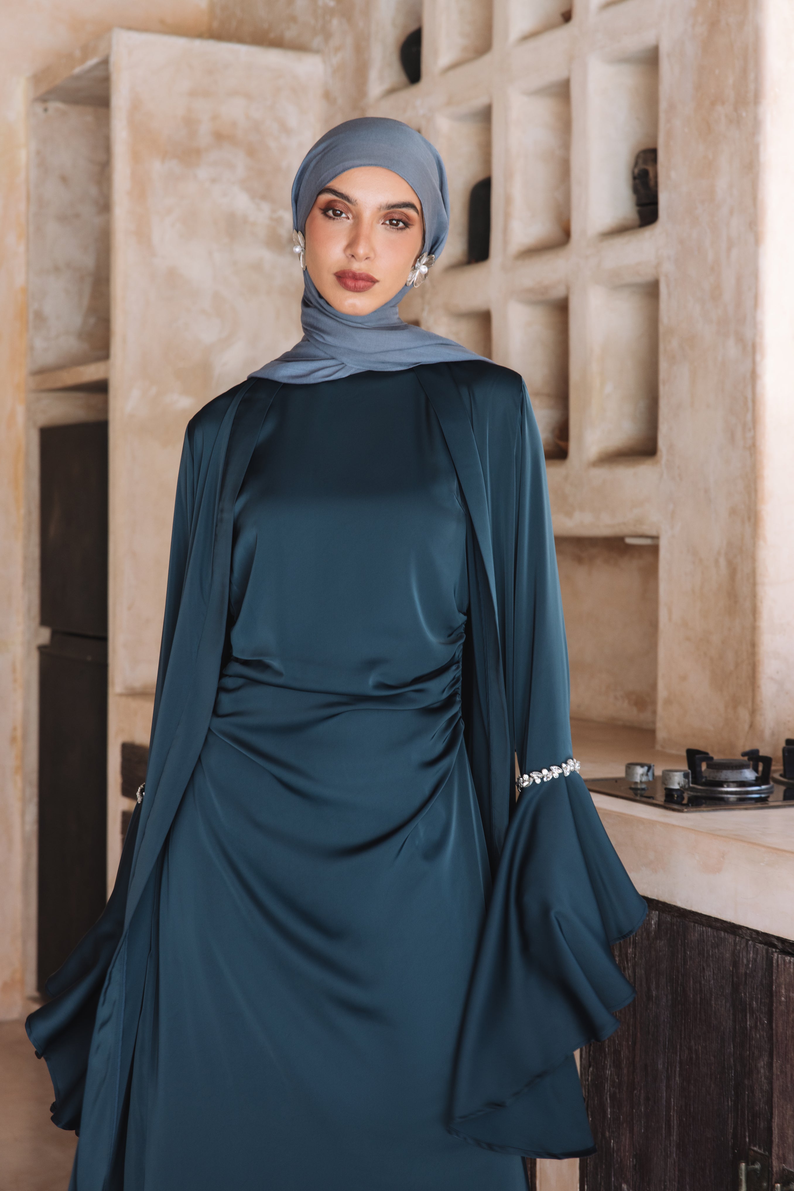 Lana Crystal Abaya Set - Navy