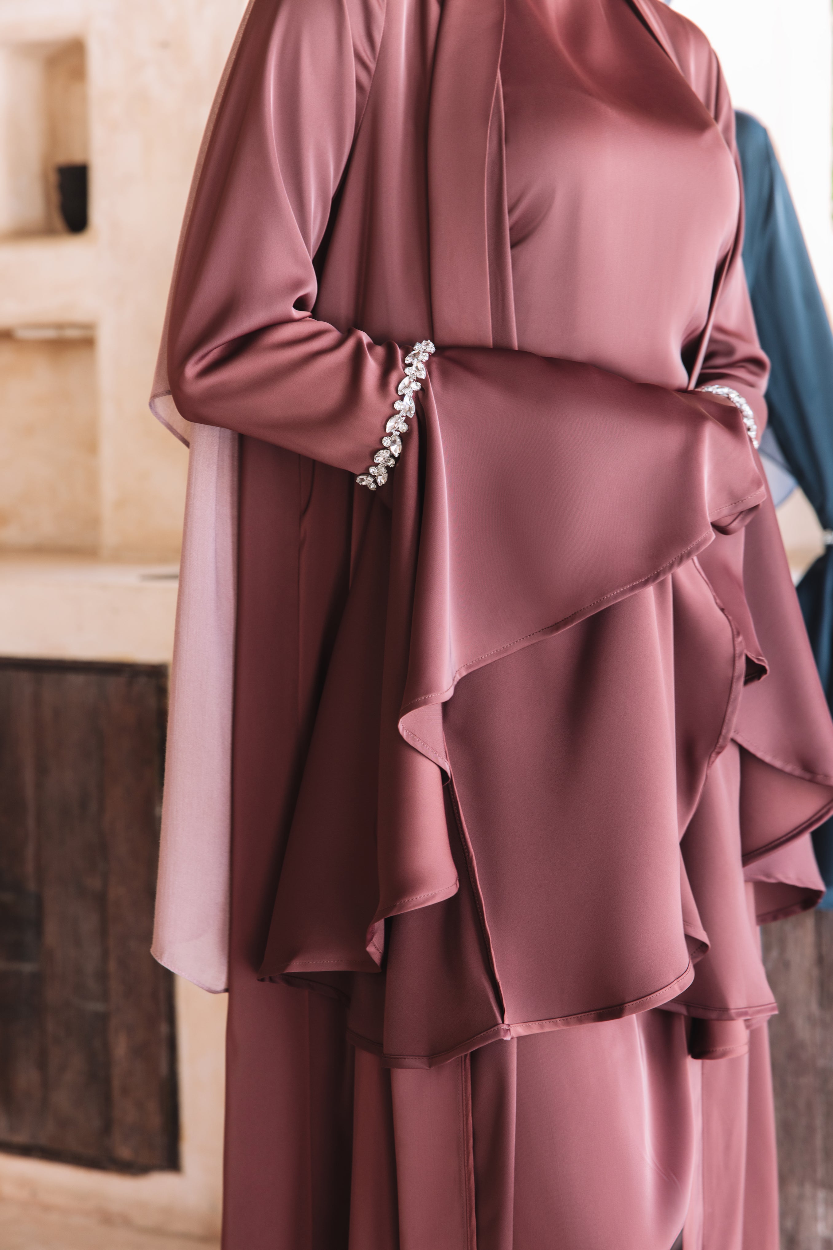 Lana Crystal Abaya Set - Deep Red