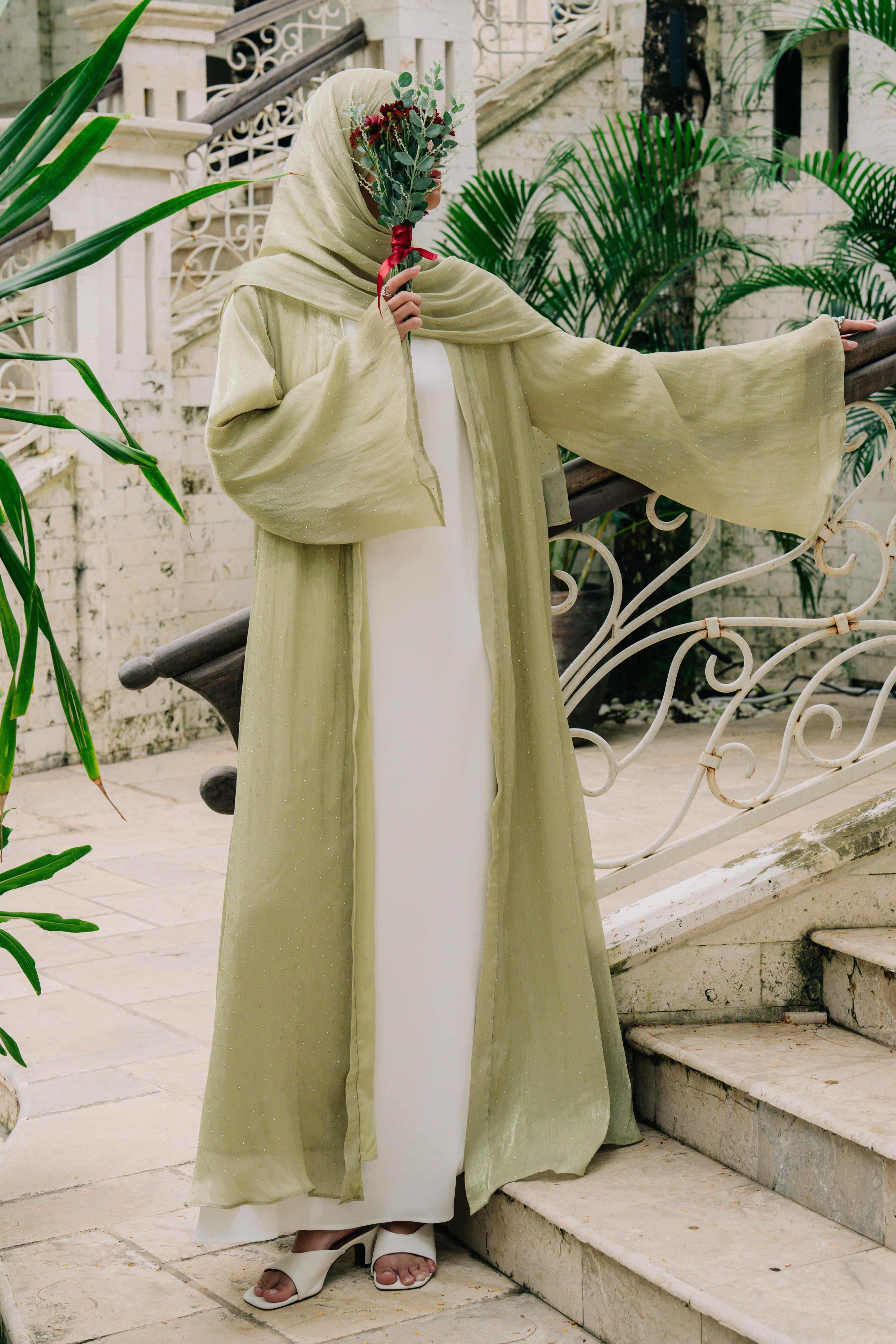 Luma Kimono Abaya Set - Celadon Mist