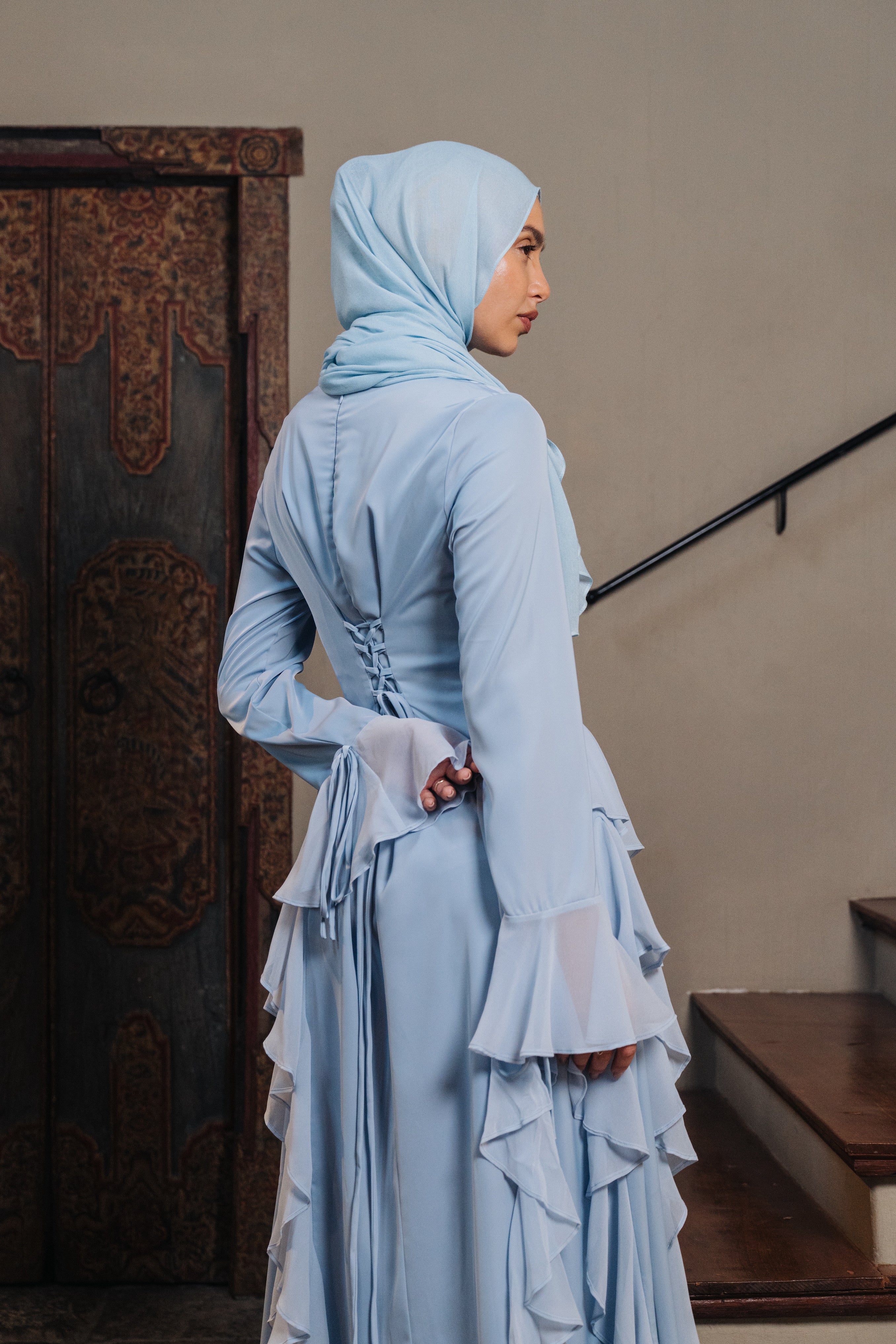 Alyah Satin Maxi Dress - Baby Blue