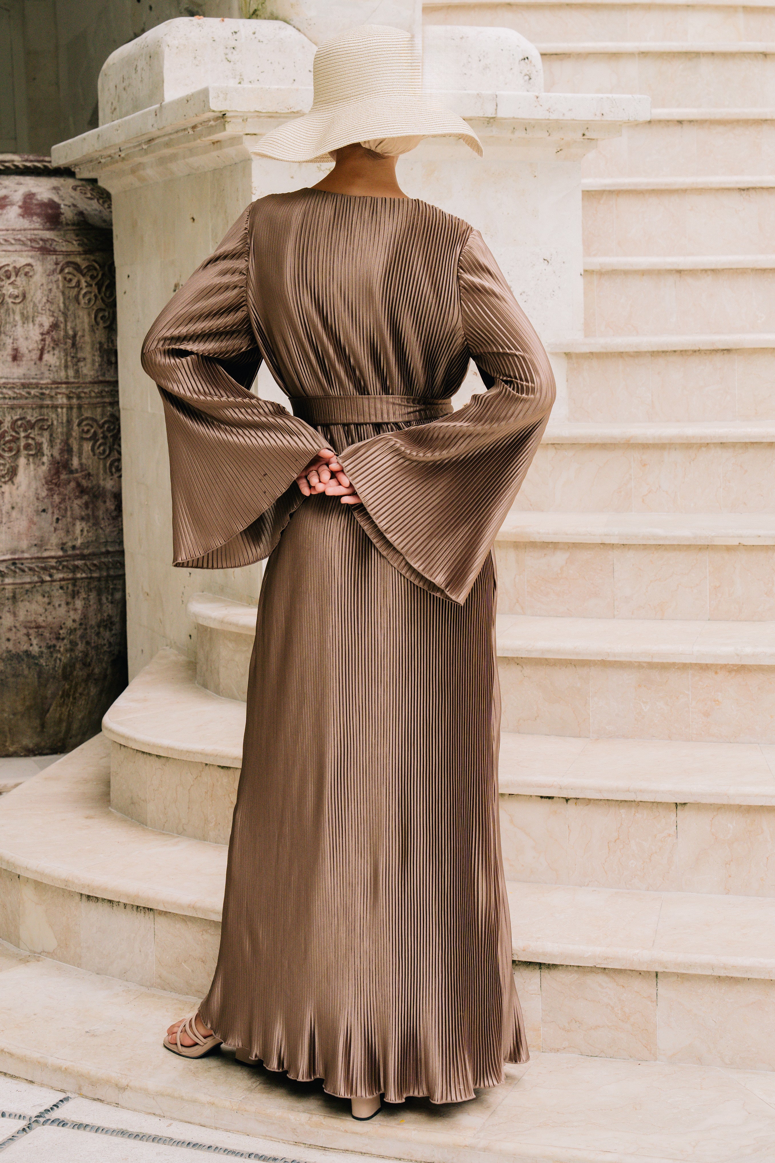 Aleeha Pleated Dress - Umber