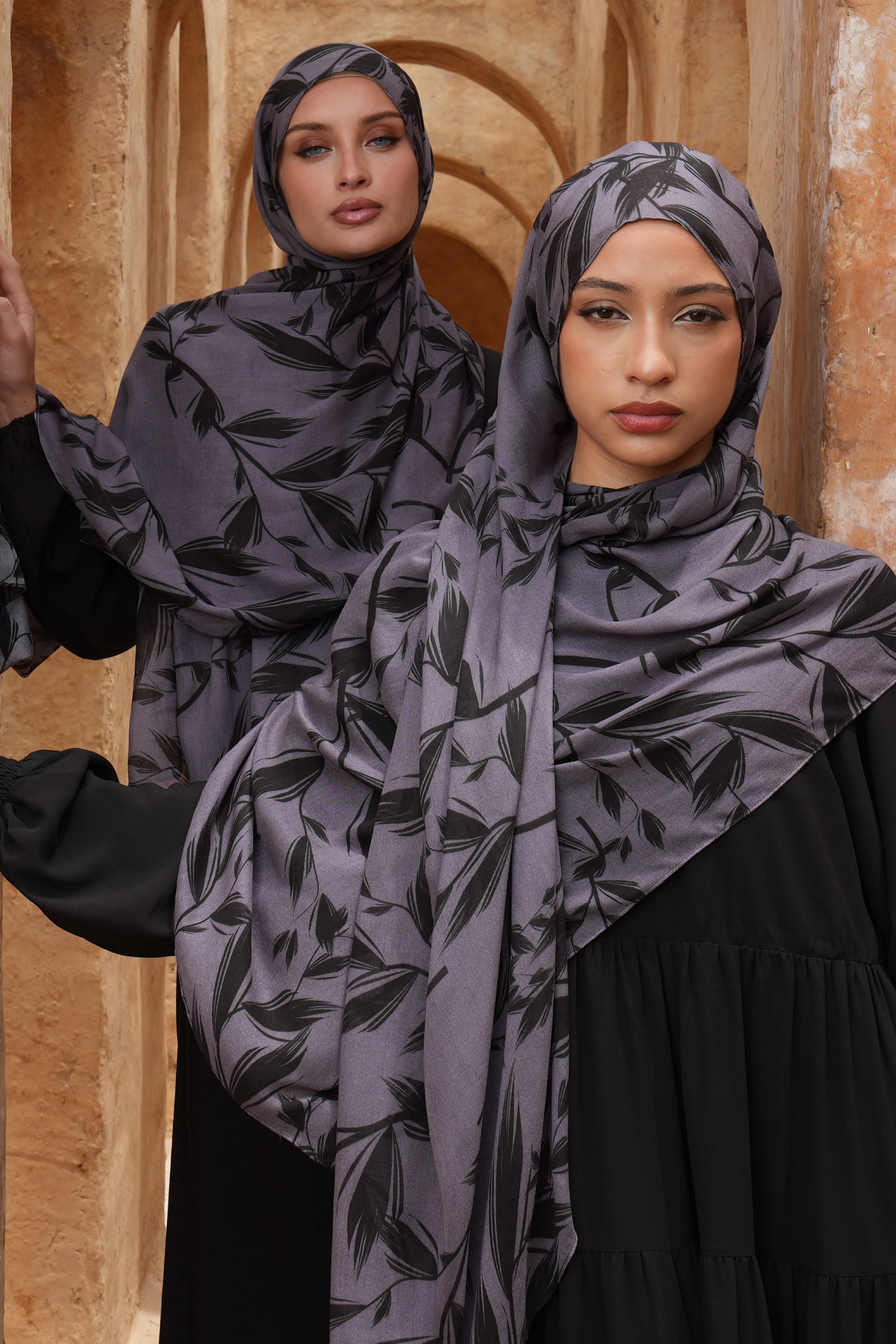 Printed Modal Hijab - Midnight Laurel - Modern Hijabi