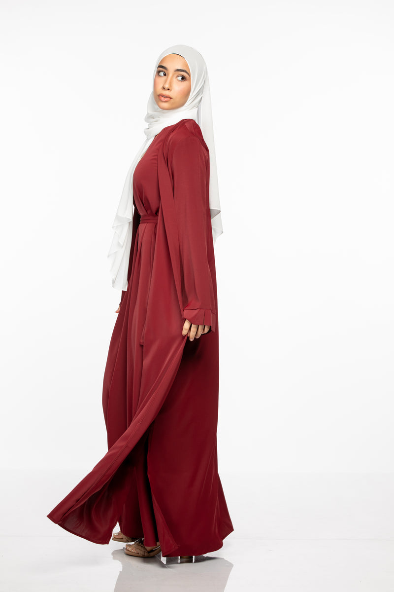 Marwa 3 piece Abaya Set - Maroon
