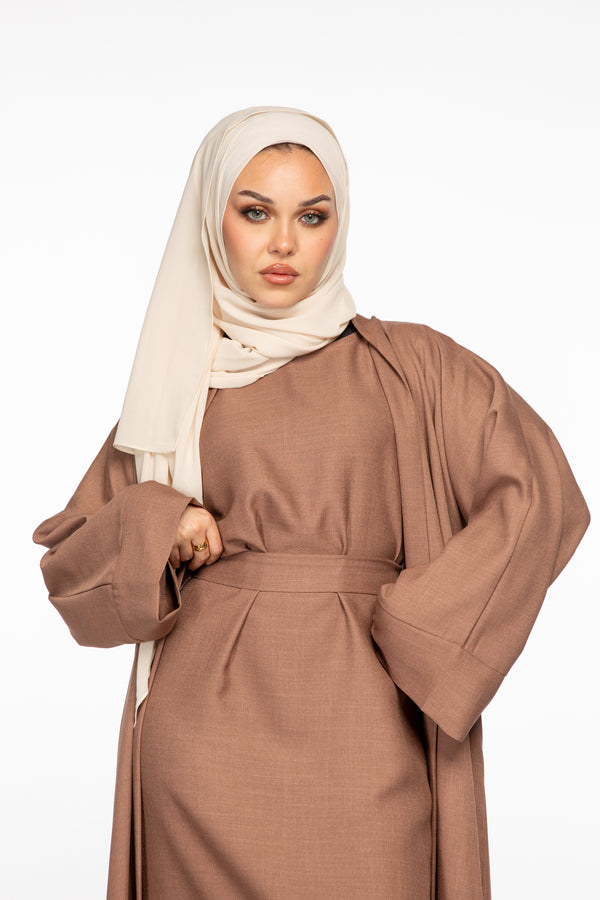 Israa Textured Abaya Set - Mocha
