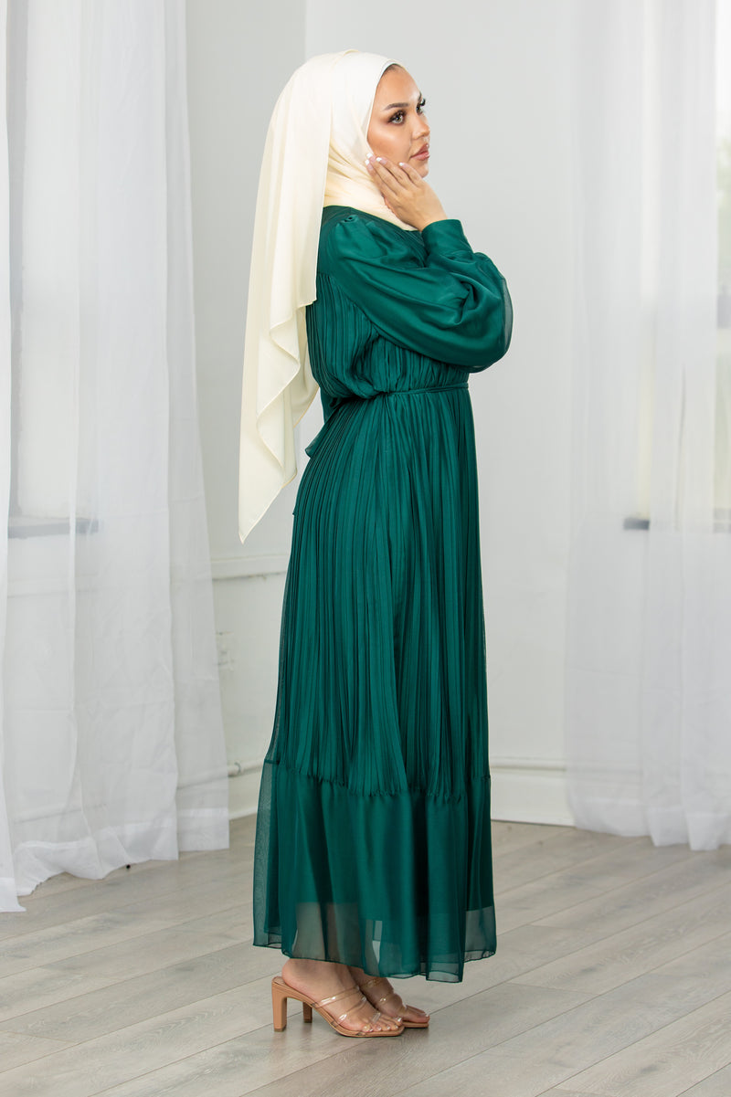 Faye Pleated Dress - Emerald