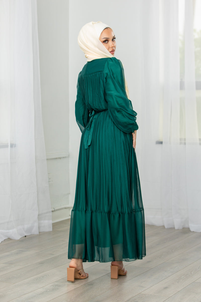Faye Pleated Dress - Emerald