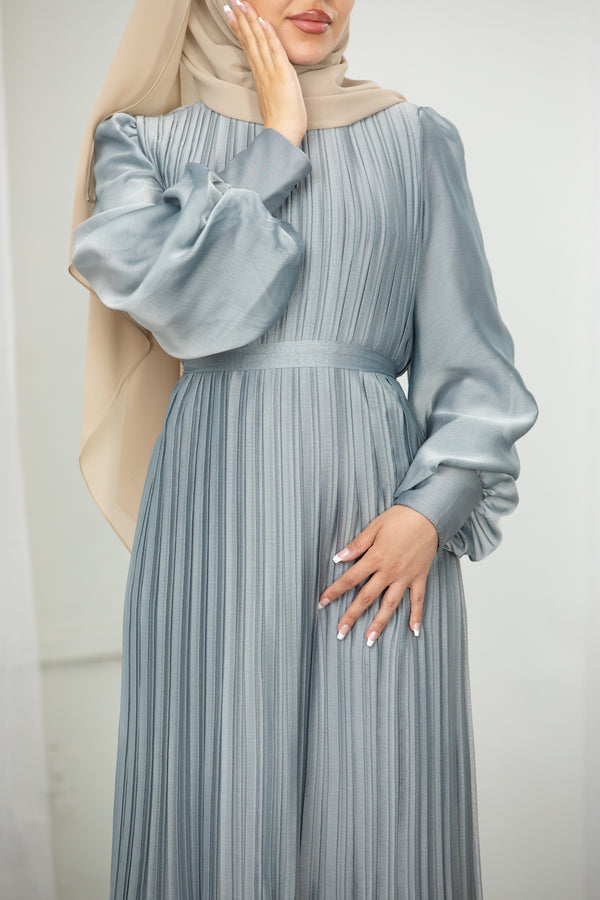 Faye Pleated Dress - Blue/Grey