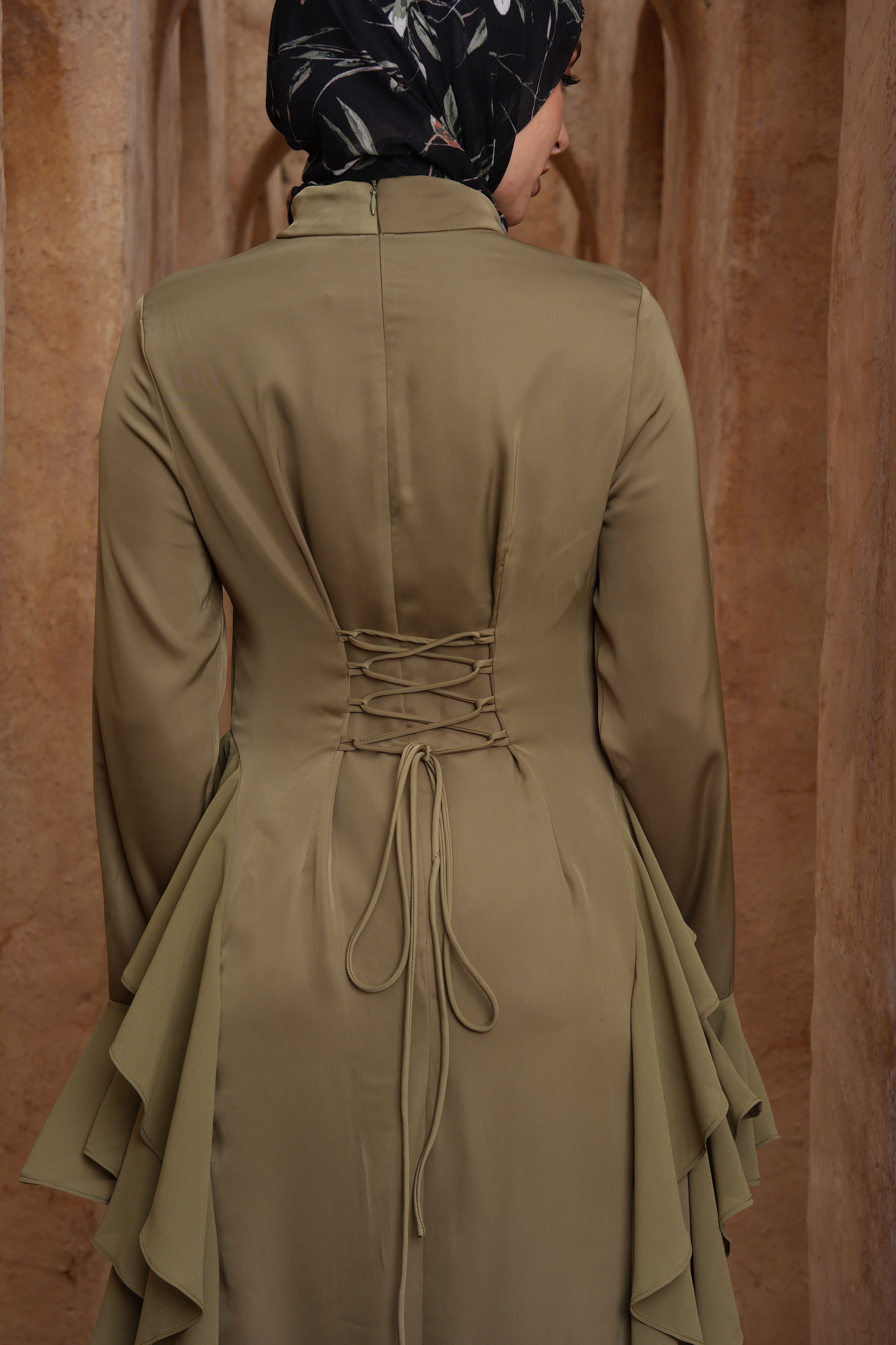 Alyah Satin Maxi Dress - Olive Green - Modern Hijabi