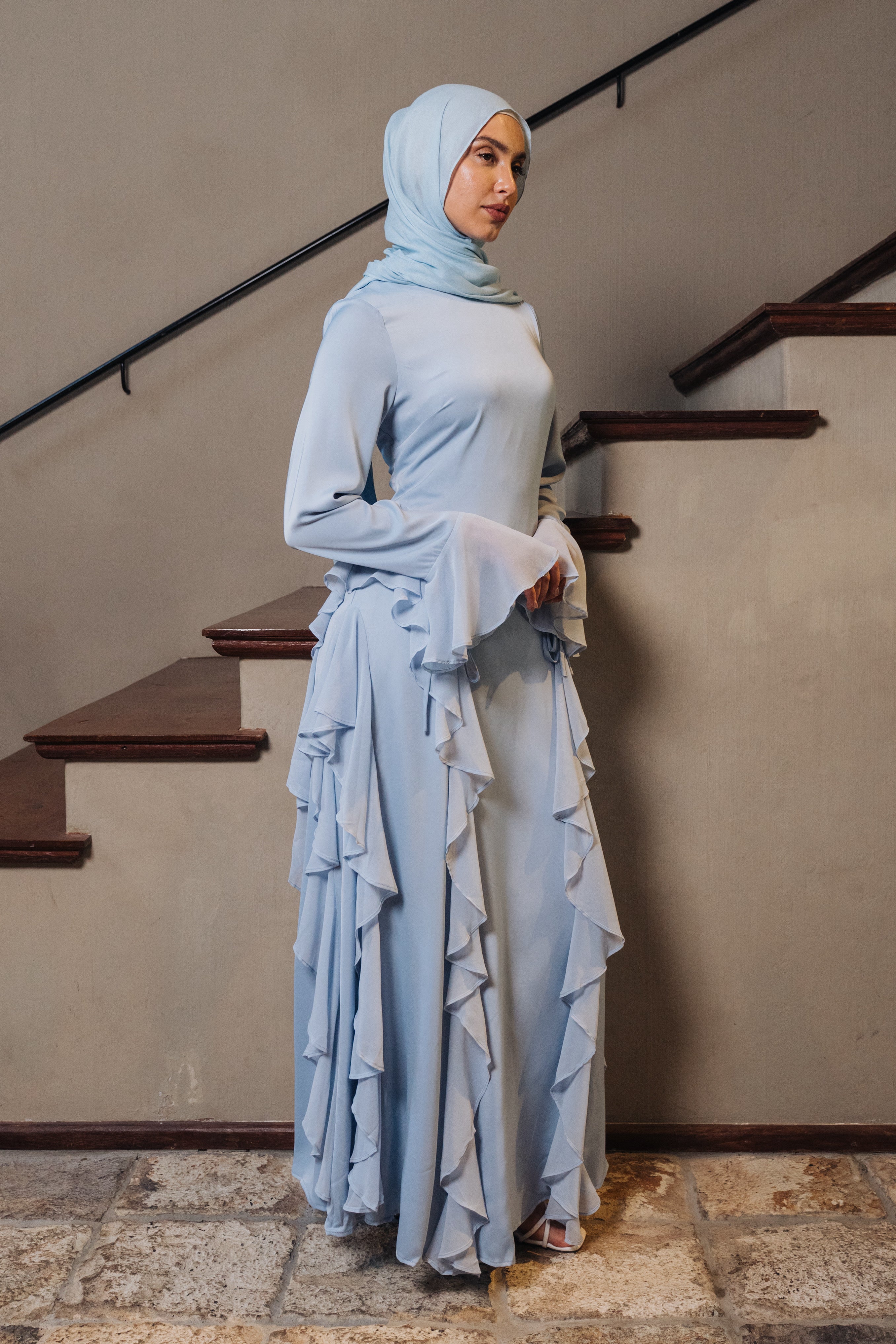 Alyah Satin Maxi Dress - Baby Blue