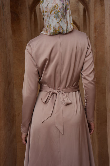 modern tight hijab dresses Elegant Hijab Satin Evening Dress, Dubai Style Long Sleeve Gown, Nikkah &  Wedding Hijab-friendly Dress