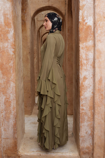 olive green satin maxi dress Alyah Satin Maxi Dress