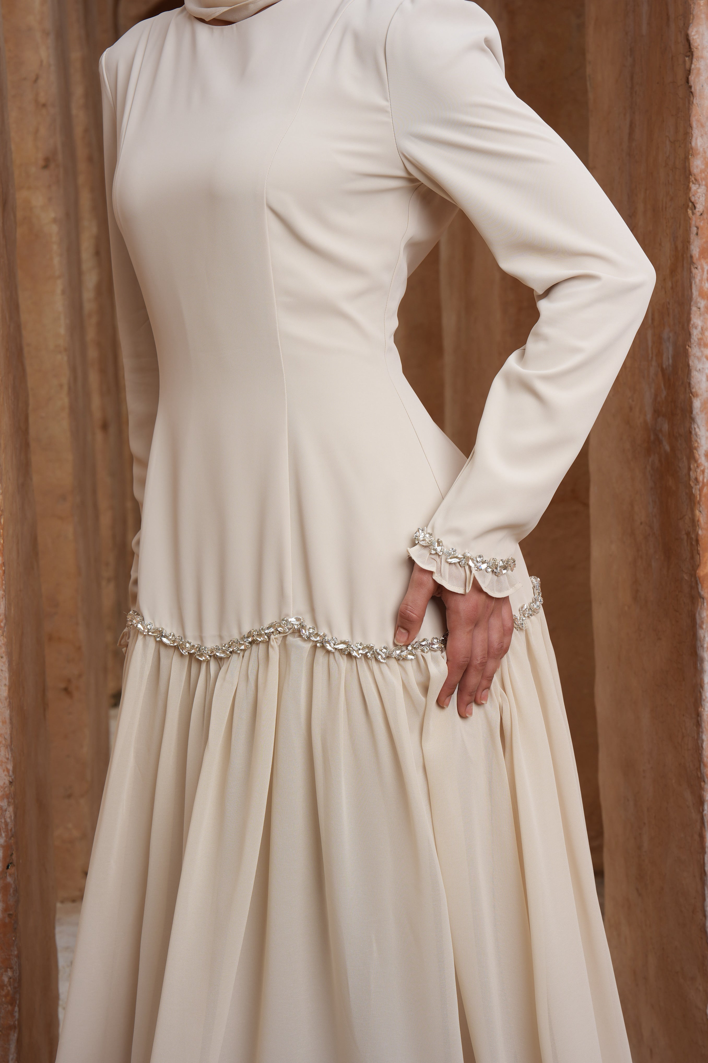Mira Crystal Maxi Dress Set - Champagne - Modern Hijabi