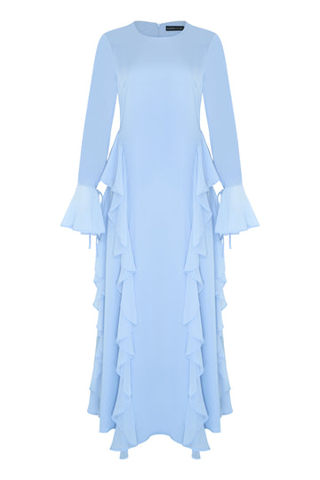 baby blue long sleeve dress Alyah Satin Maxi Dress