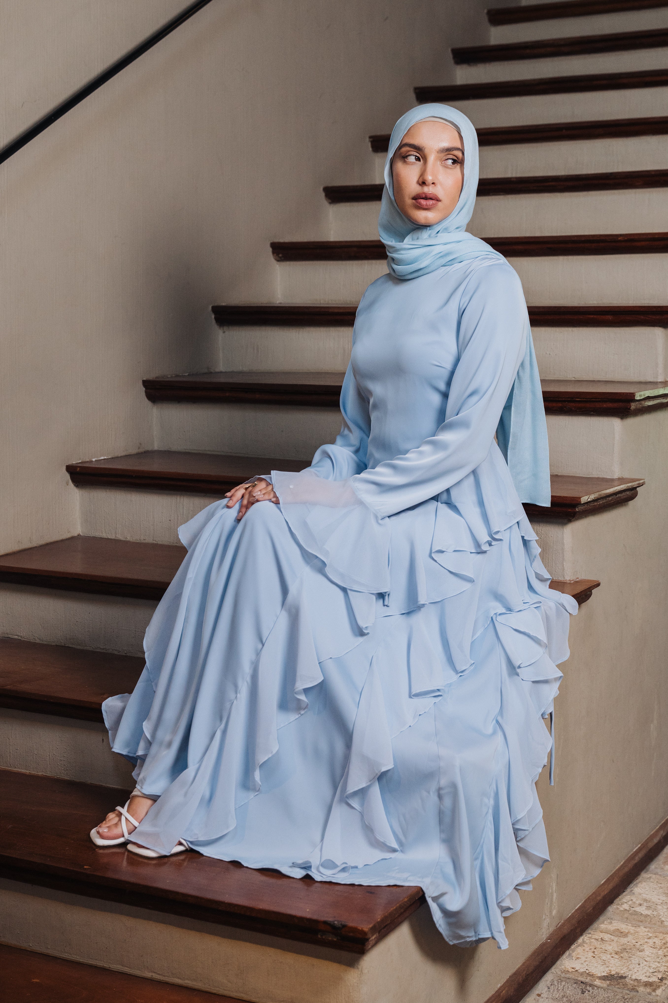 Alyah Satin Maxi Dress - Baby Blue
