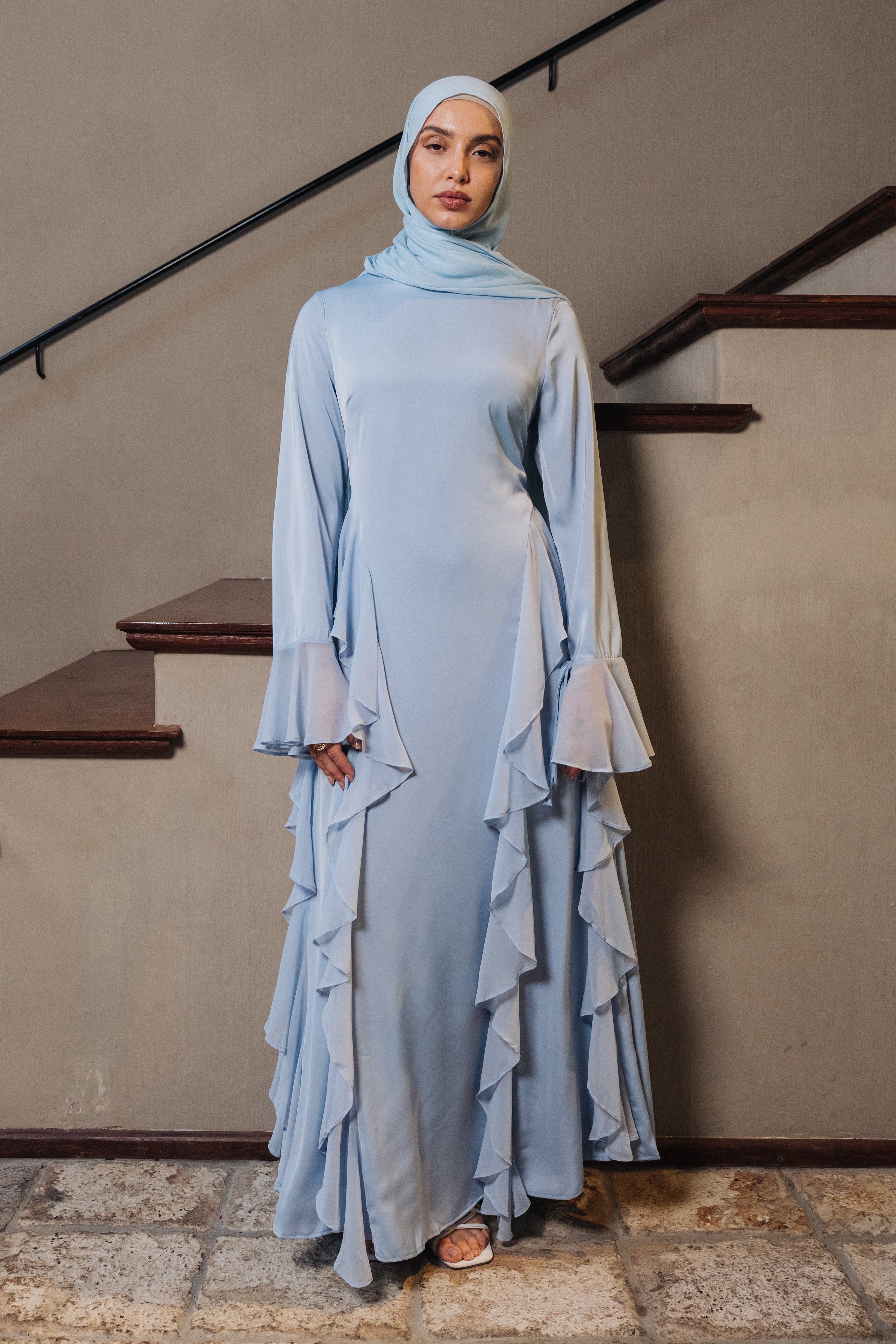 Alyah Satin Maxi Dress - Baby Blue