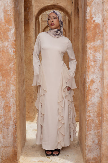 cold shoulder long sleeve maxi dress Off-Shoulder Long-Sleeve Maxi Dress in Chocolate Brown - XS