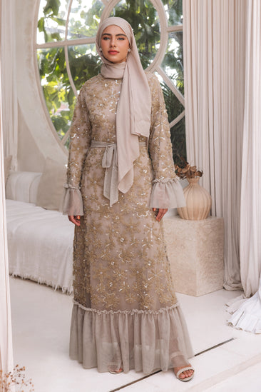 knee length dresses for ladies Lace Sequined Muslim Wedding Dresses With Hijab main image 1