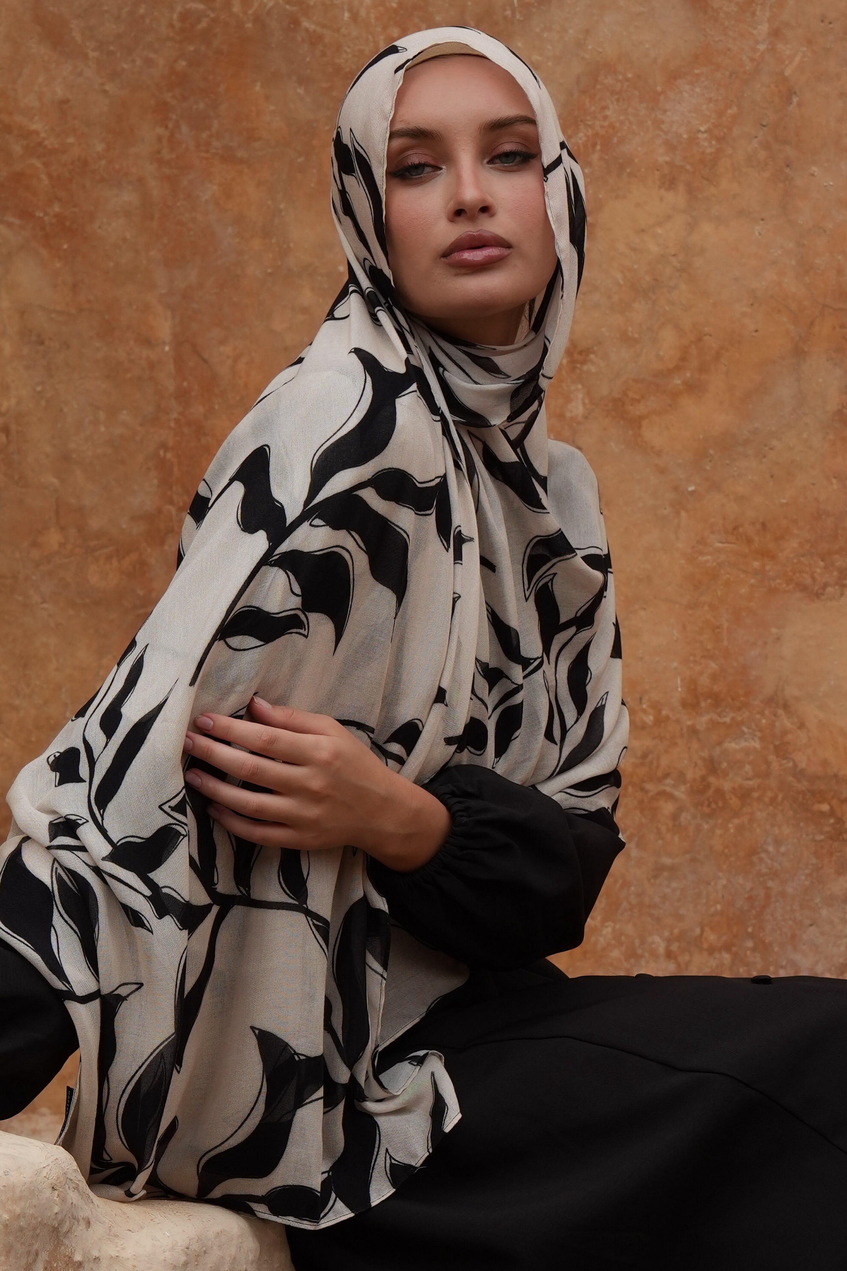 Printed Modal Hijab - Ivory Vine - Modern Hijabi