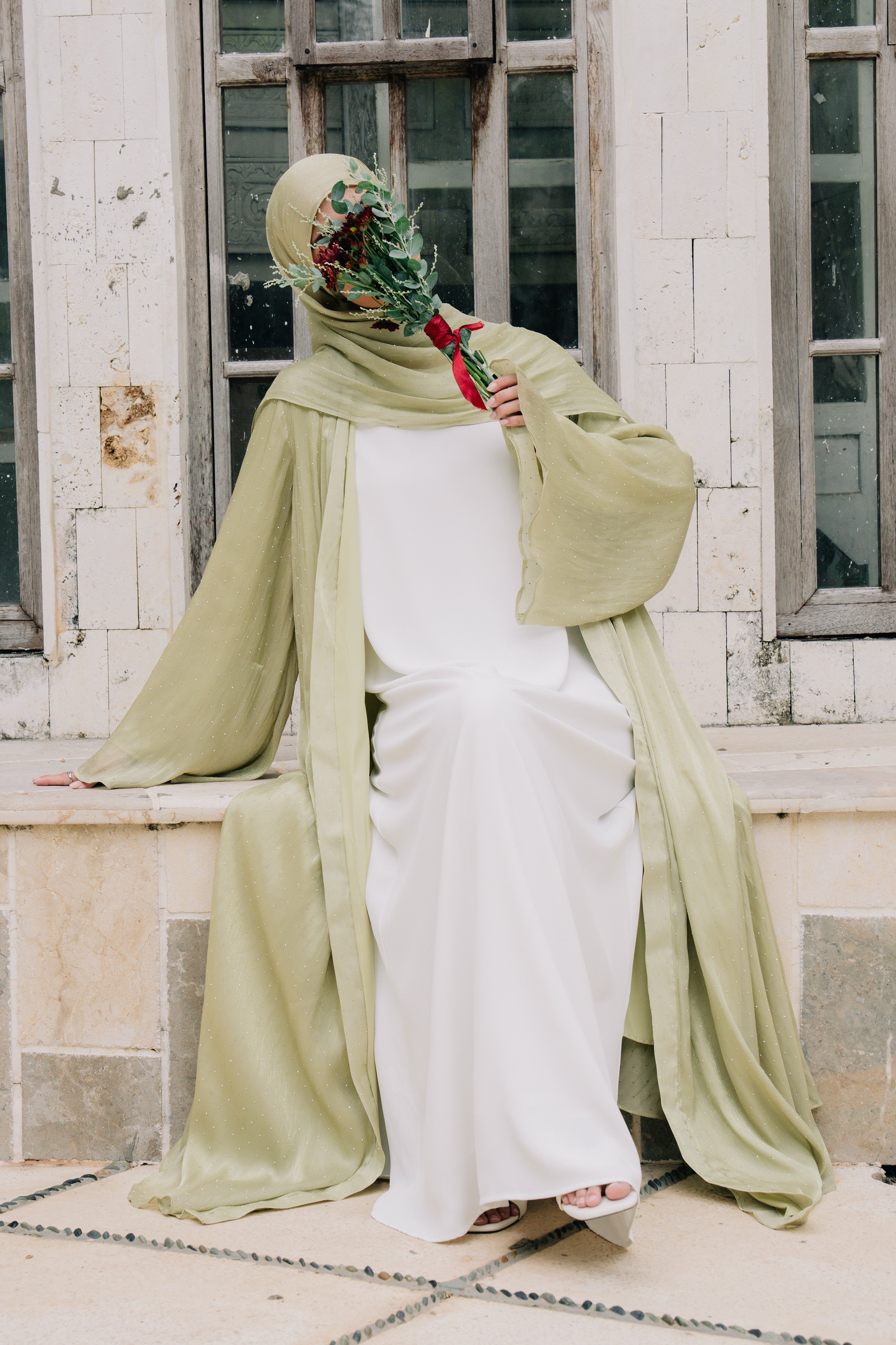 Luma Kimono Abaya Set - Celadon Mist