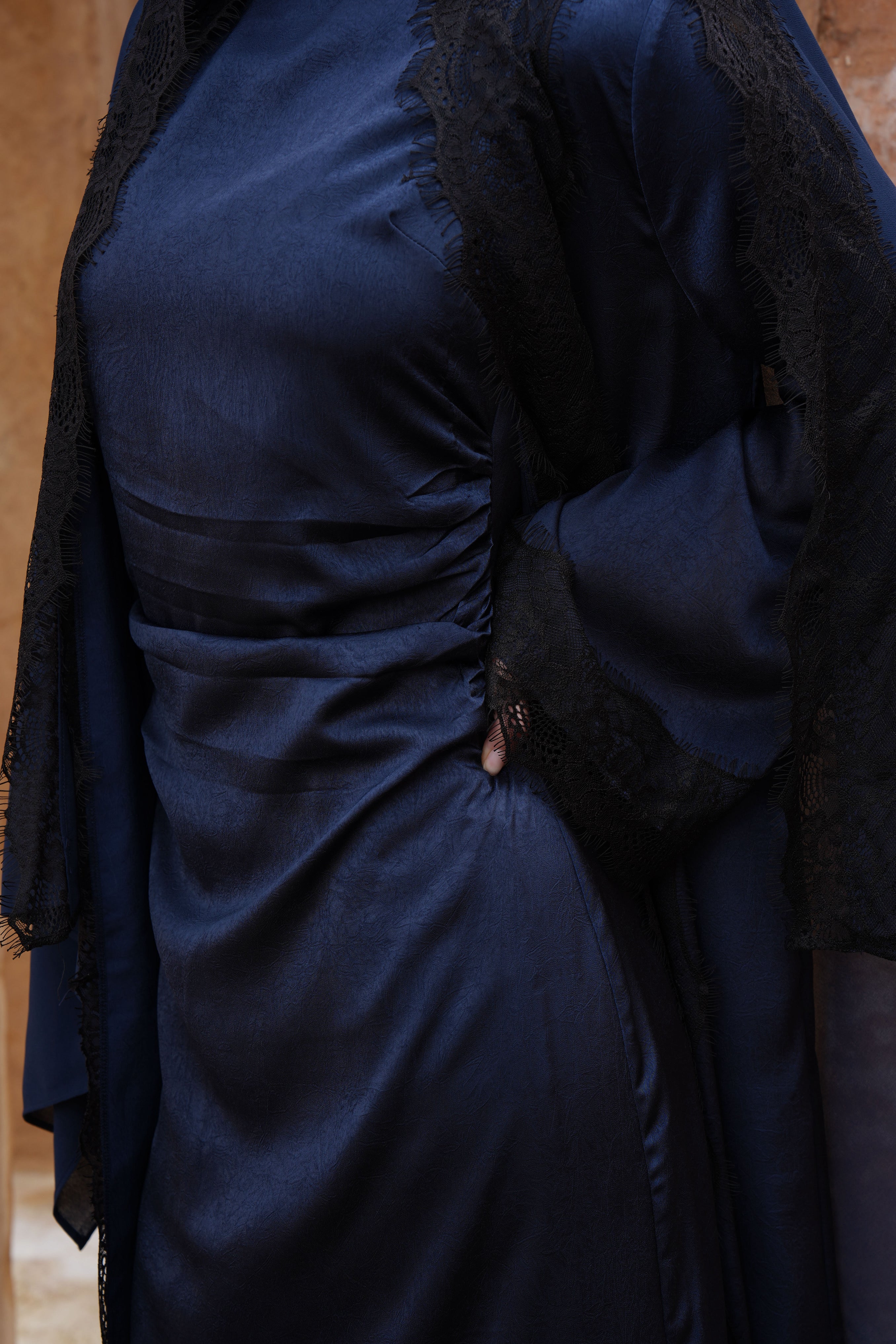 Ameera Lace 3pc Abaya Set - Navy - Modern Hijabi