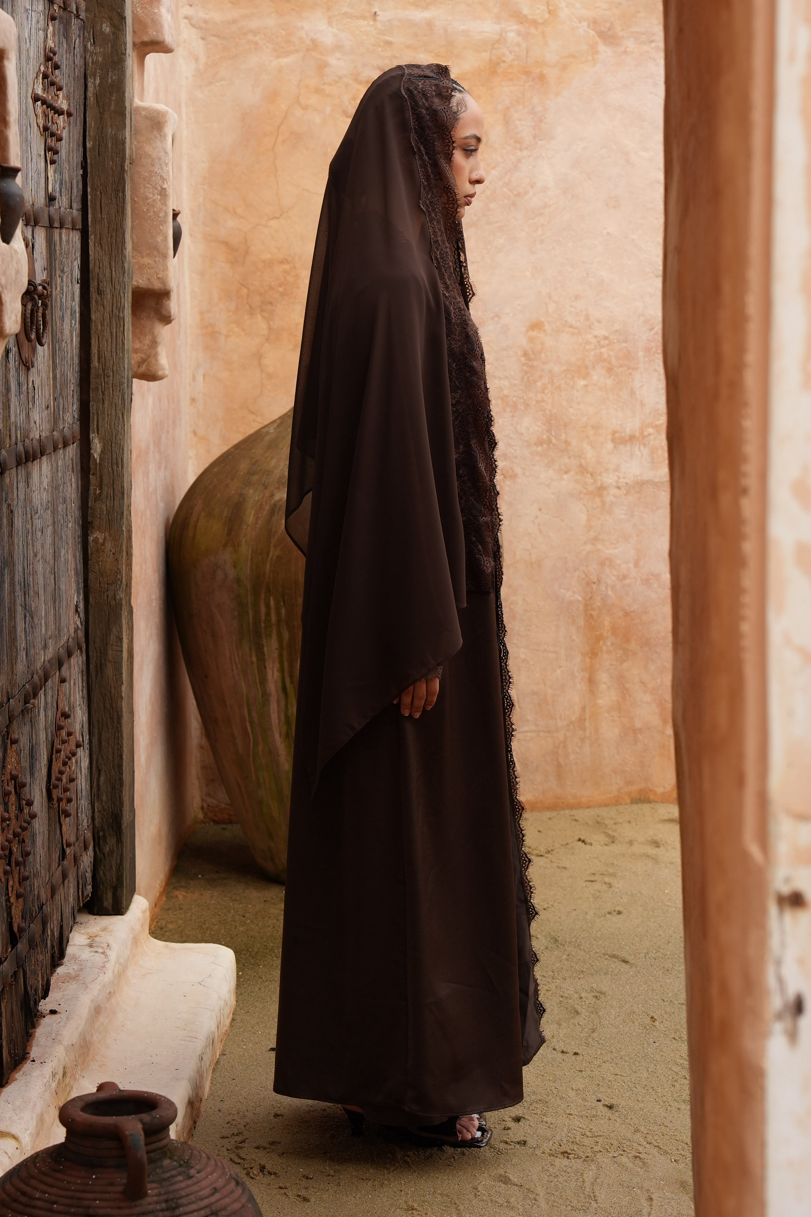Ameera Lace 3pc Abaya Set - Brown - Modern Hijabi