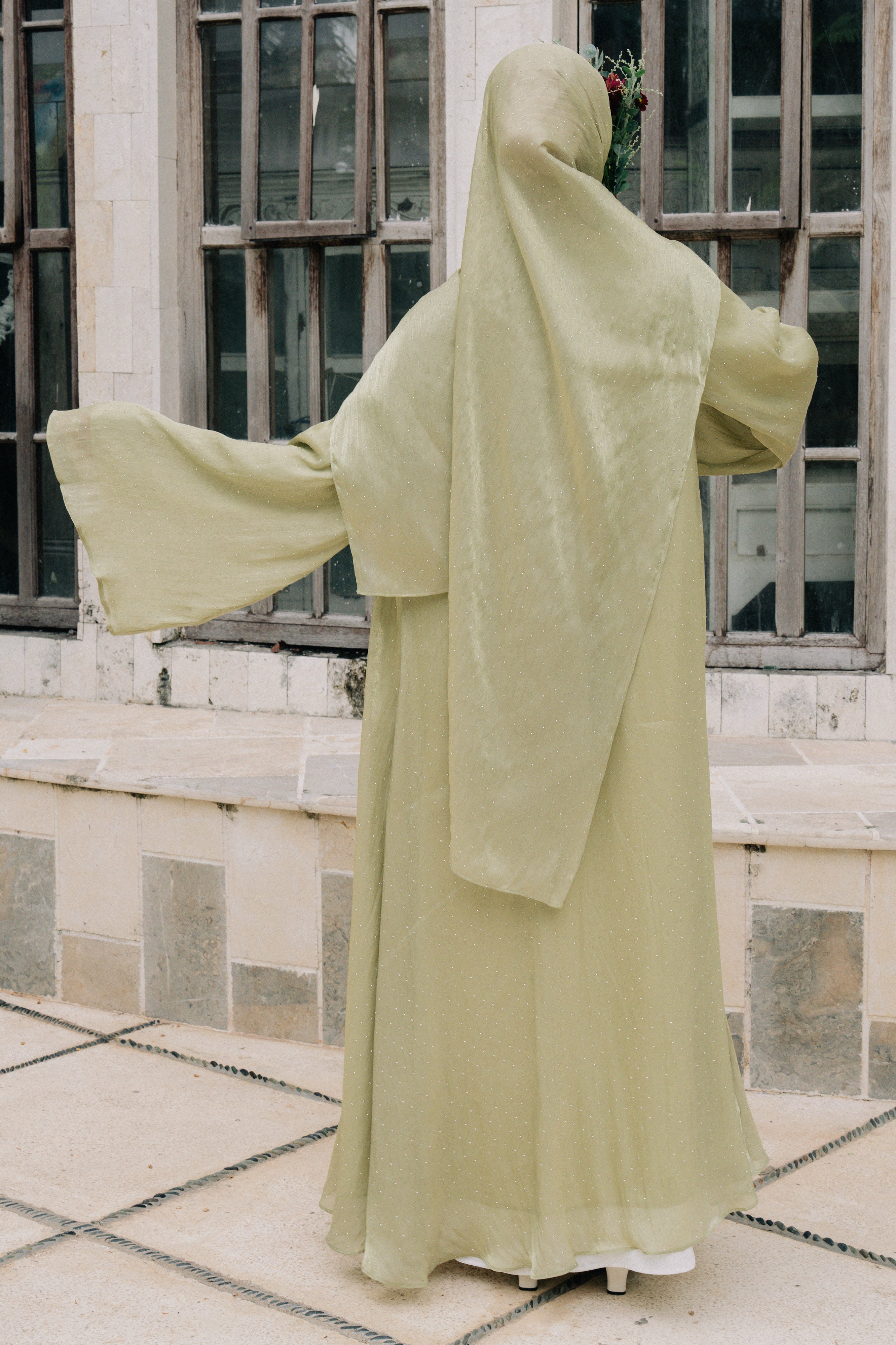 Luma Kimono Abaya Set - Celadon Mist
