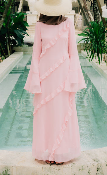 strapless open back dress Wedtrend Women Blush A-Line Long Sleeves V Neck Long Formal Dress – WEDTREND main image 1