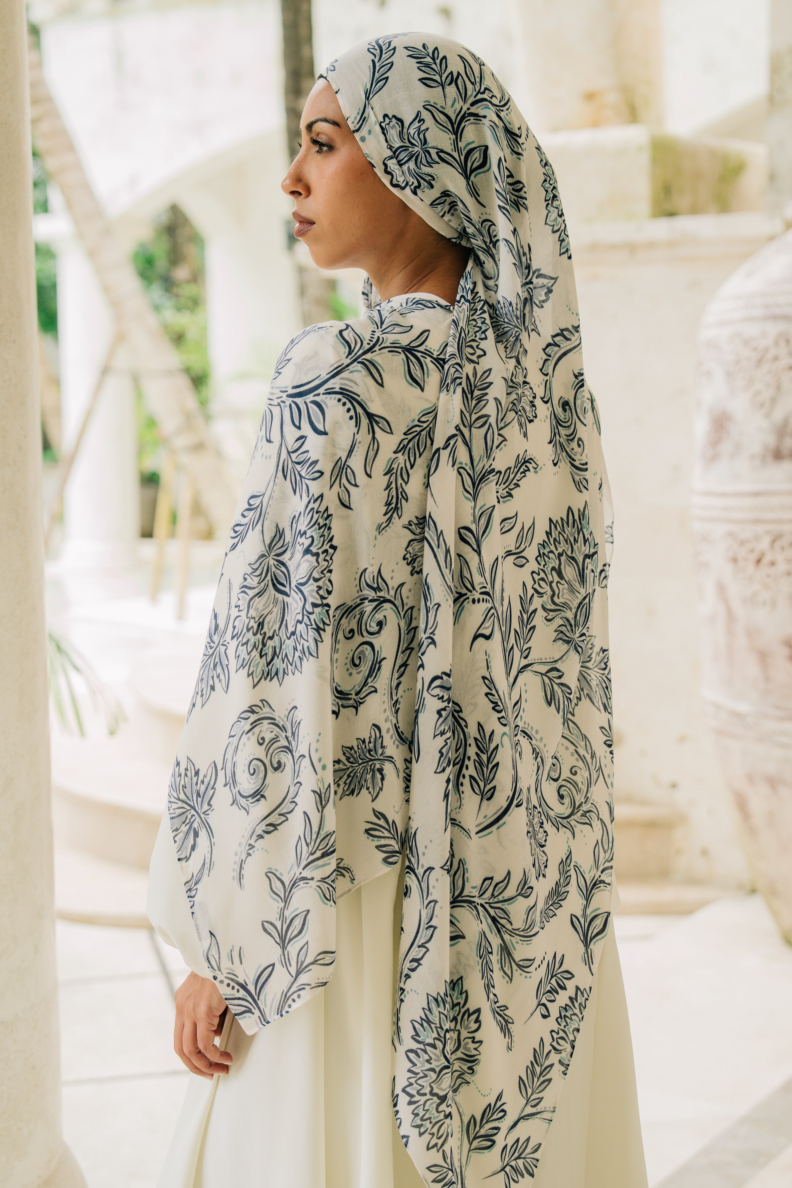 Printed Modal Hijab - Navy Garden