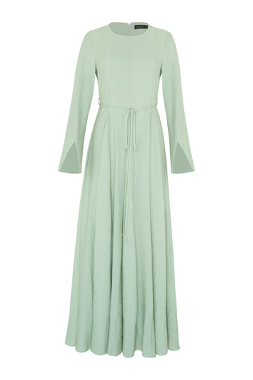 light green long sleeve dress Long Wedding-Guest Dress with Long Sleeves