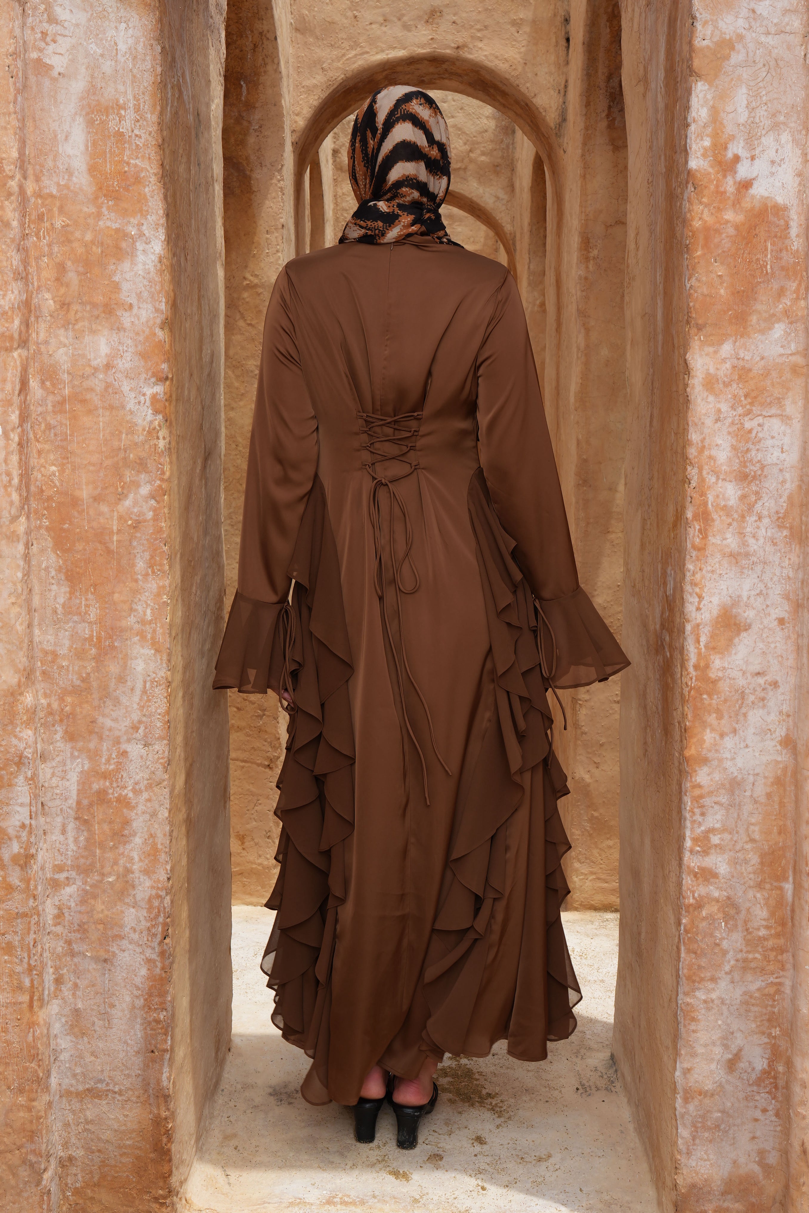 Alyah Satin Maxi Dress - Brown - Modern Hijabi