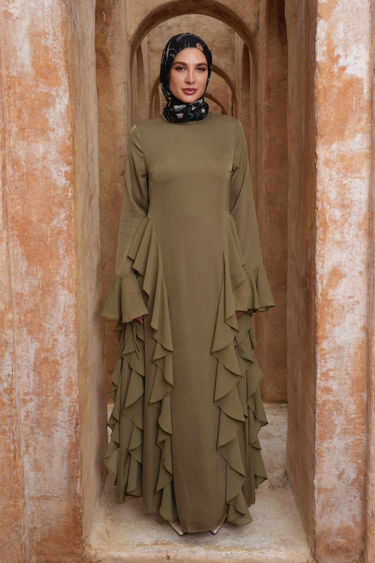 Alyah Satin Maxi Dress - Olive Green Alyah Satin Maxi Dress - Olive Green