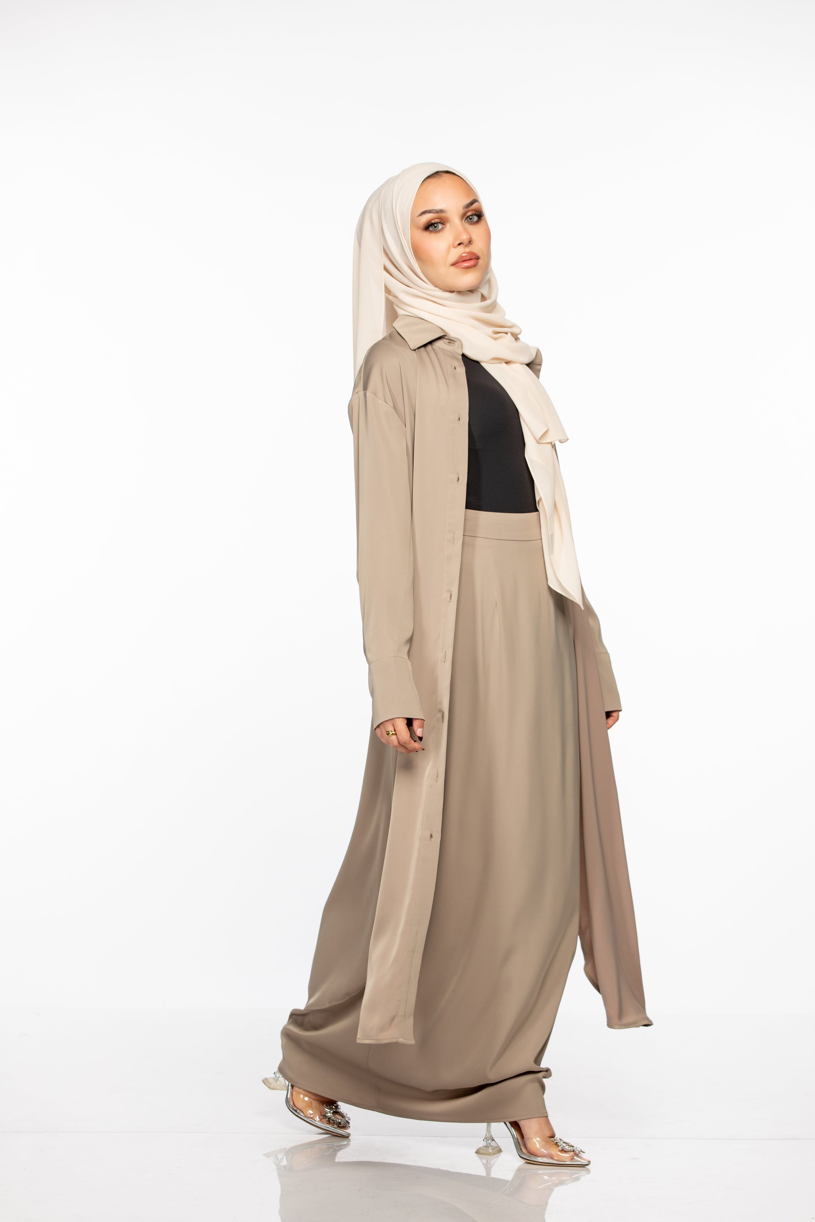 Laila Oversized Shirt Dress - Nude