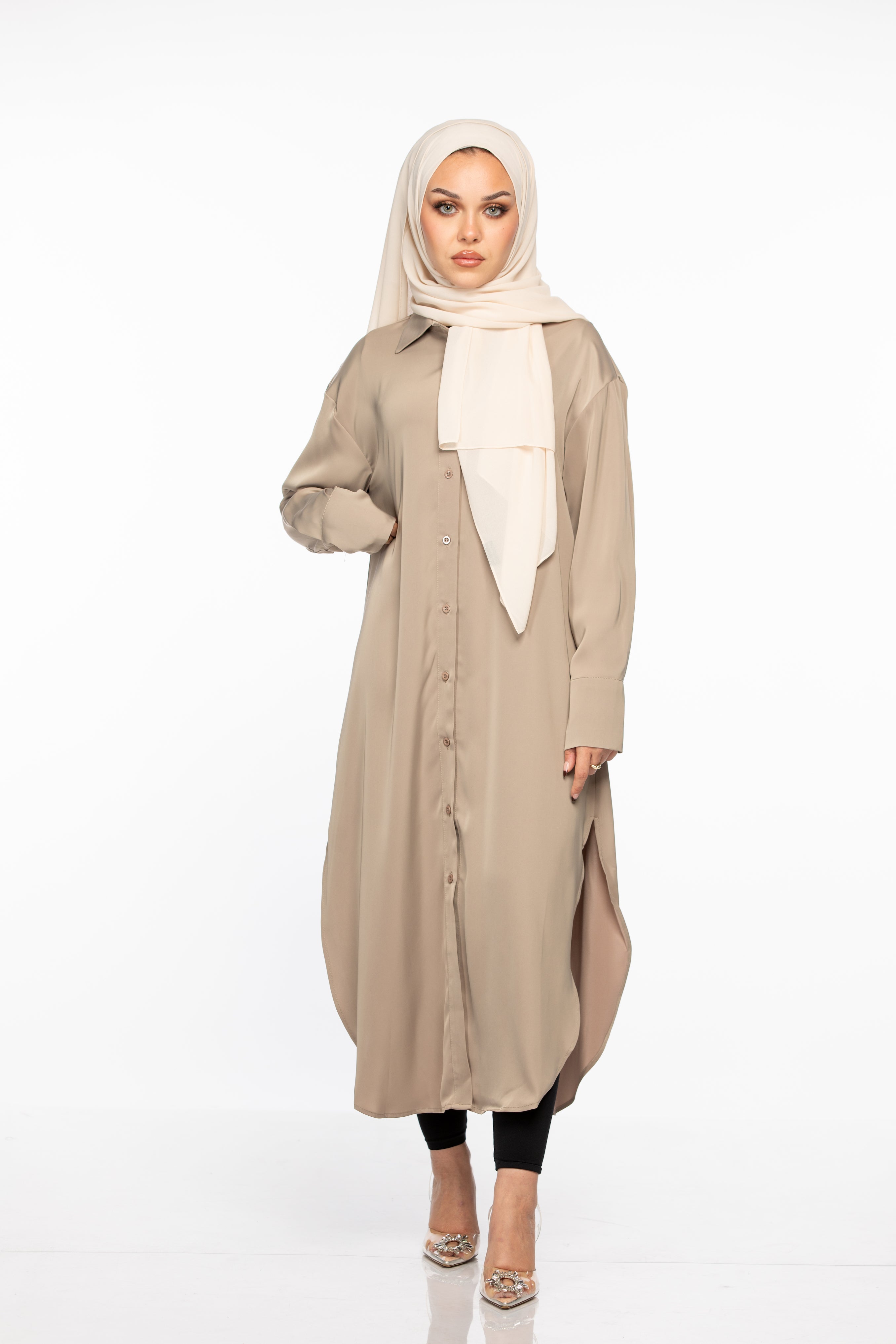 Laila Oversized Shirt Dress - Nude