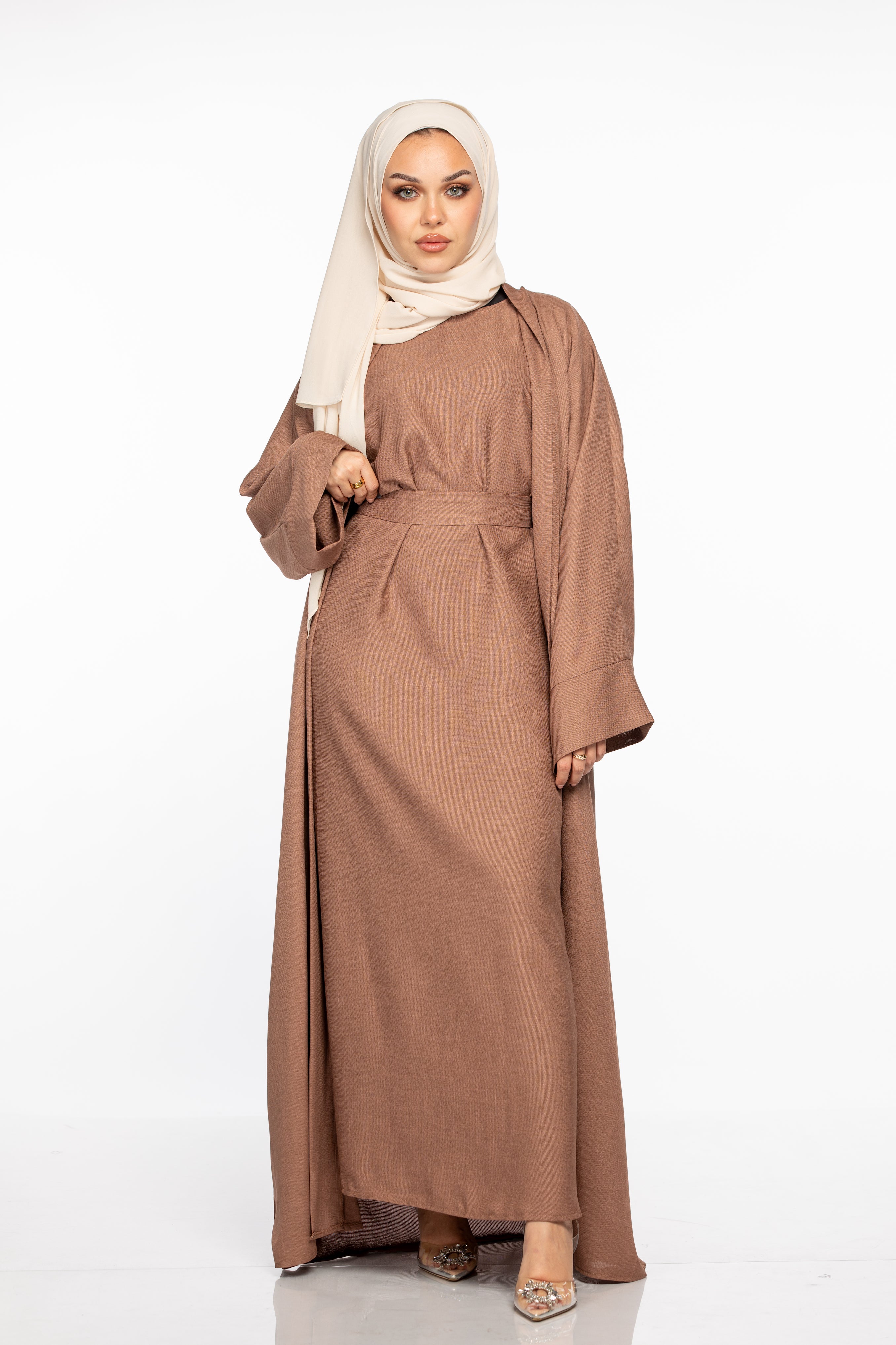 Israa Textured Abaya Set Mocha
