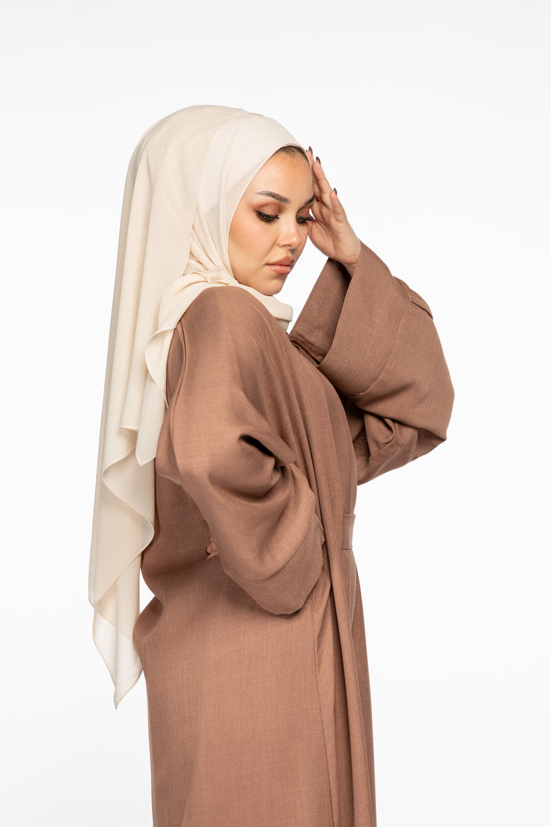Israa Textured Abaya Set - Mocha