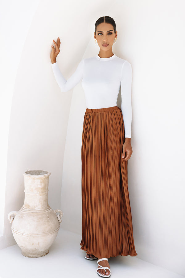 Lina Pleated Maxi Skirt - Copper
