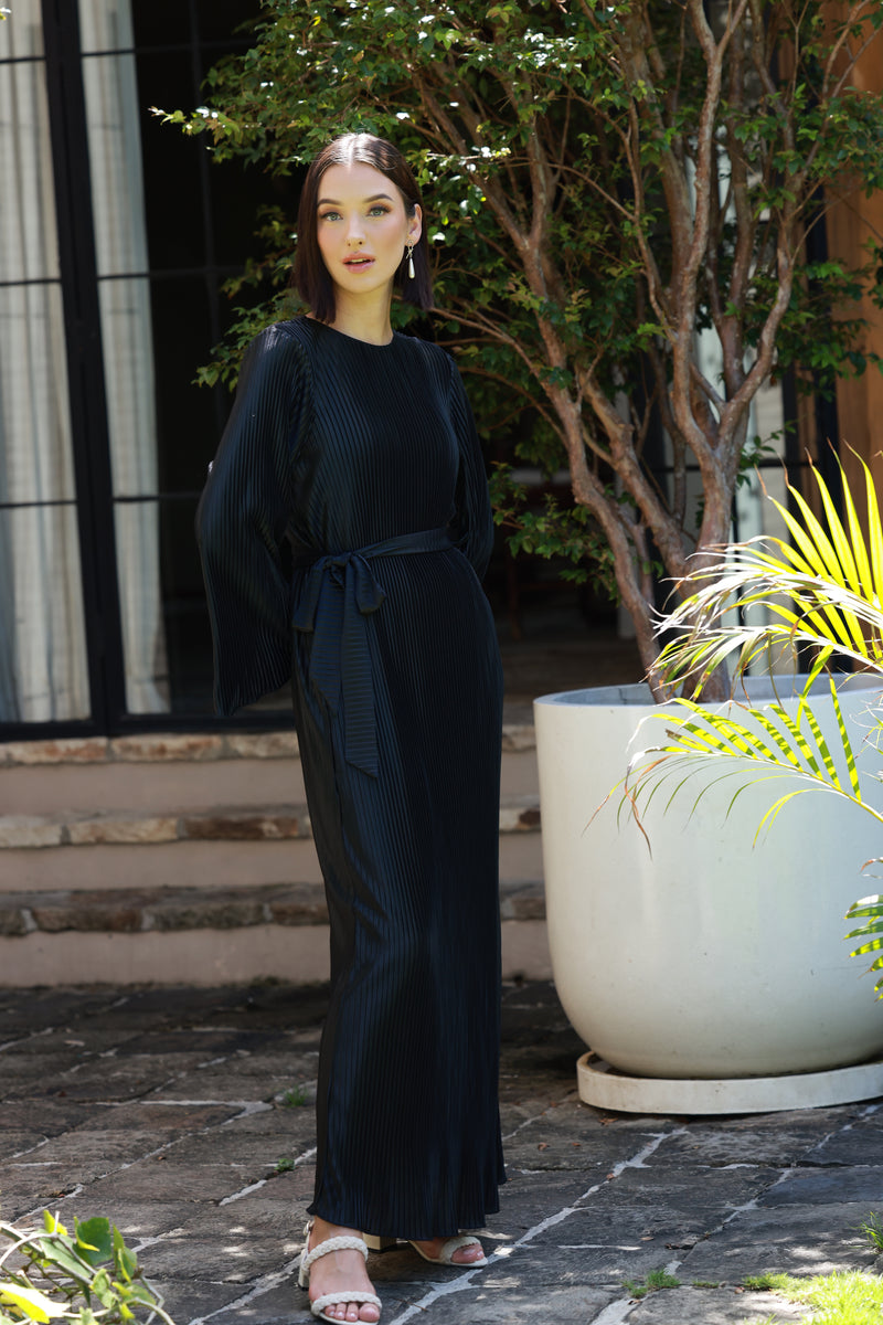 ALEEHA PLEATED DRESS - INK